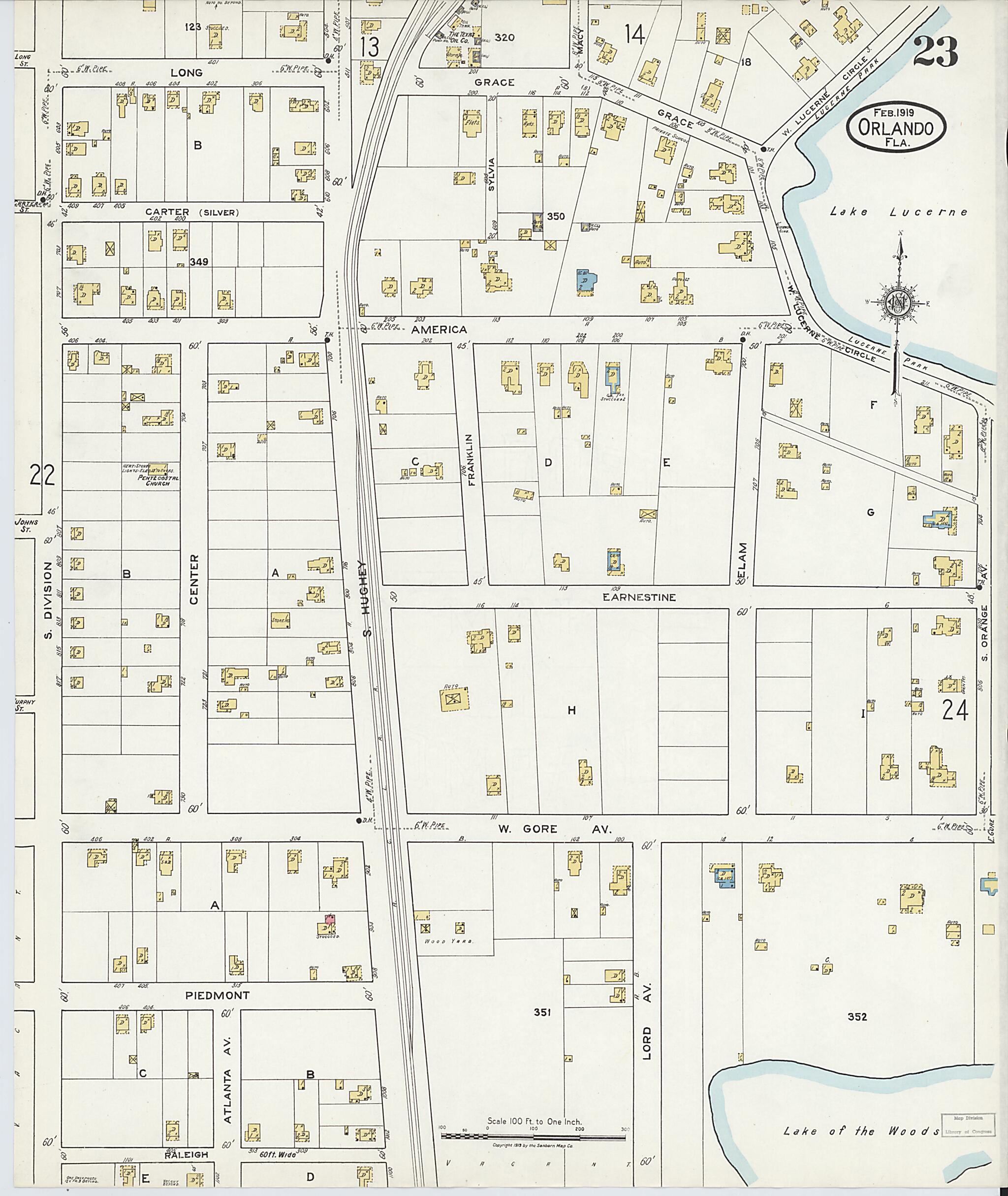 This old map of Orlando, Orange County, Florida was created by Sanborn Map Company in 1919