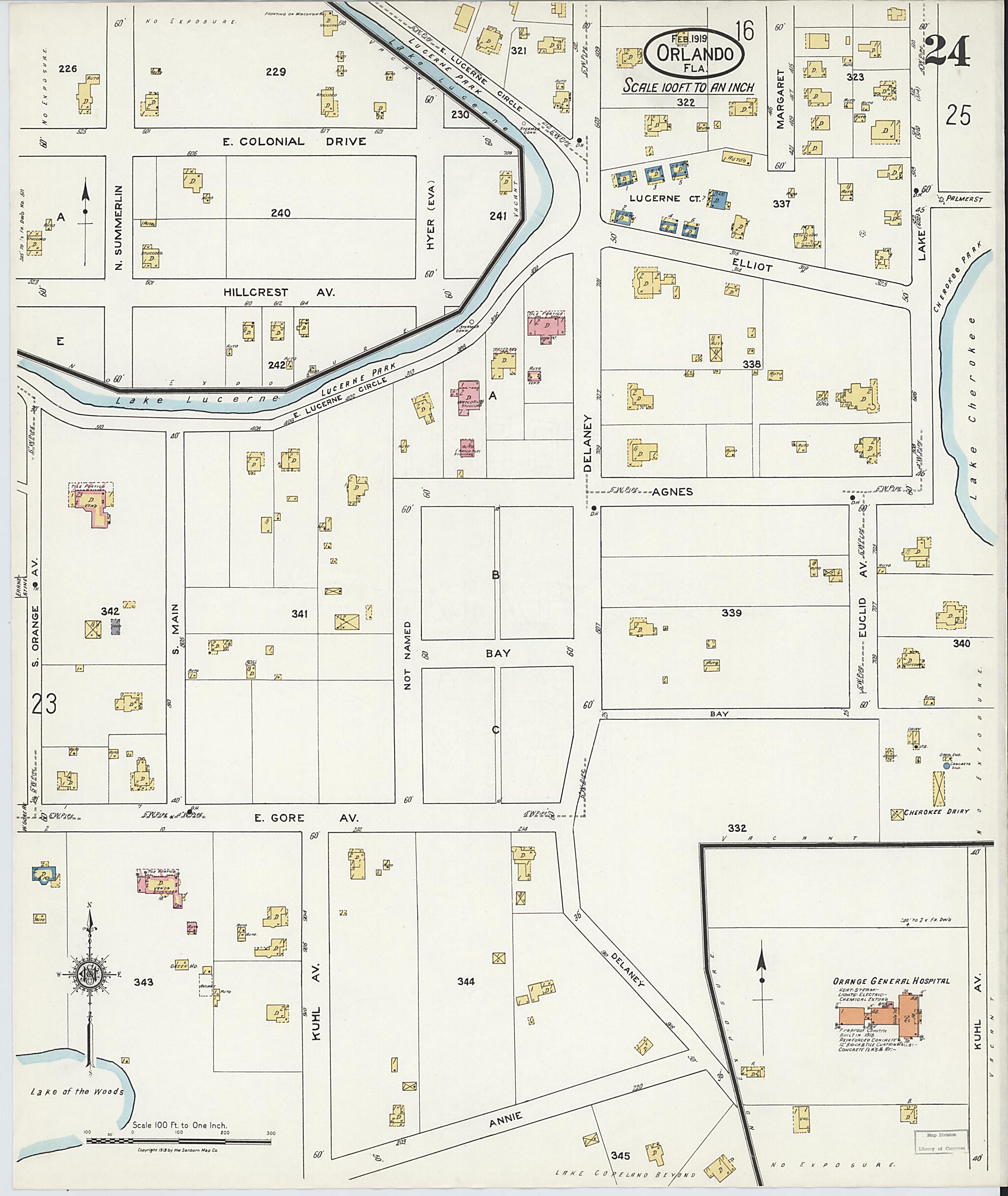 This old map of Orlando, Orange County, Florida was created by Sanborn Map Company in 1919