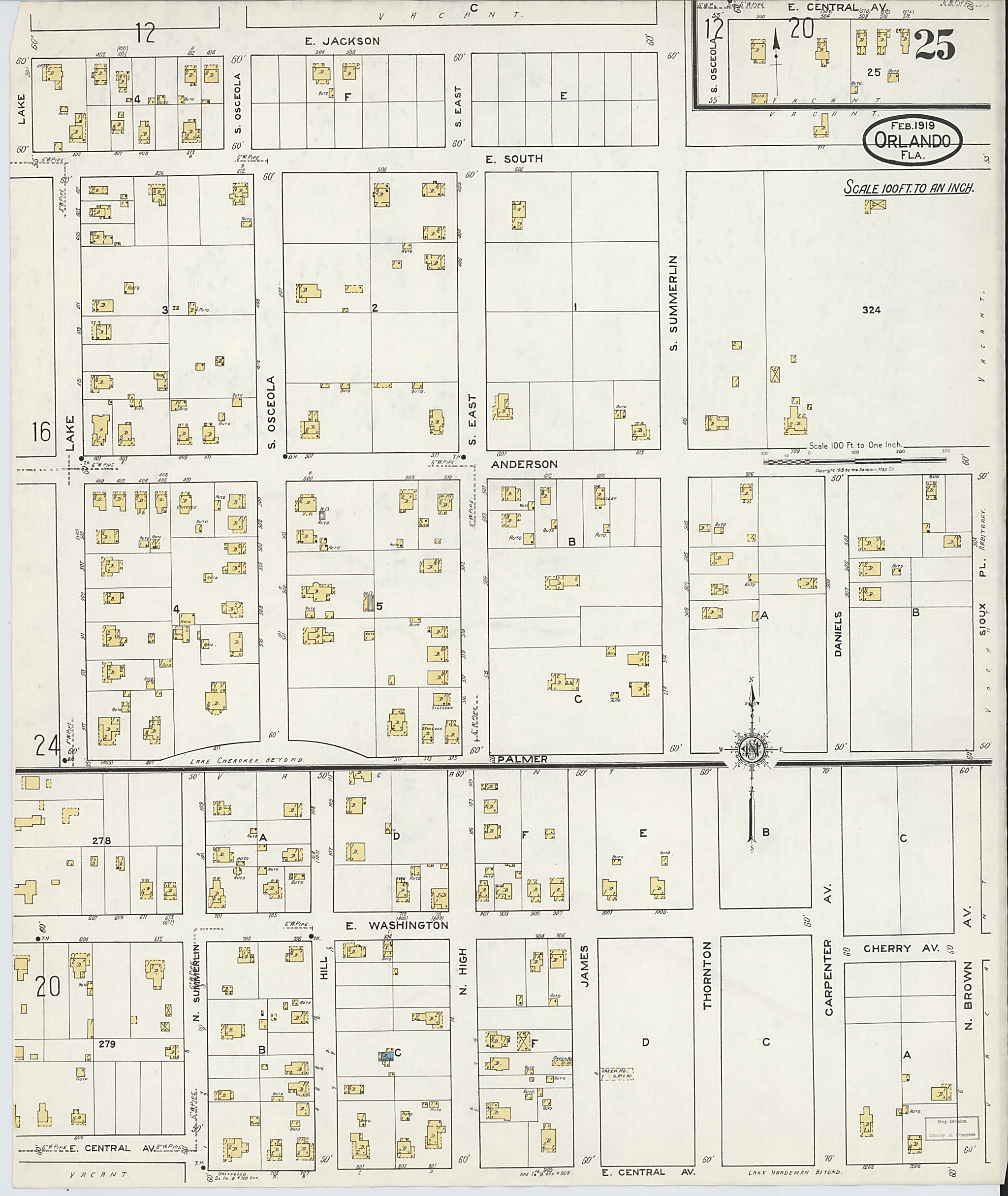 This old map of Orlando, Orange County, Florida was created by Sanborn Map Company in 1919