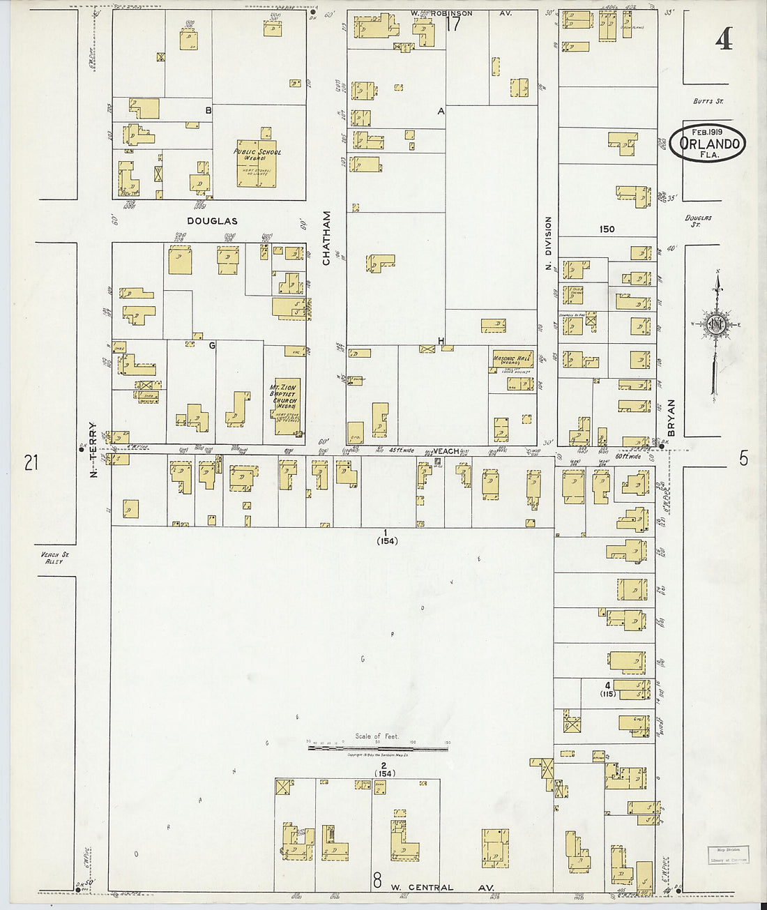 This old map of Orlando, Orange County, Florida was created by Sanborn Map Company in 1919