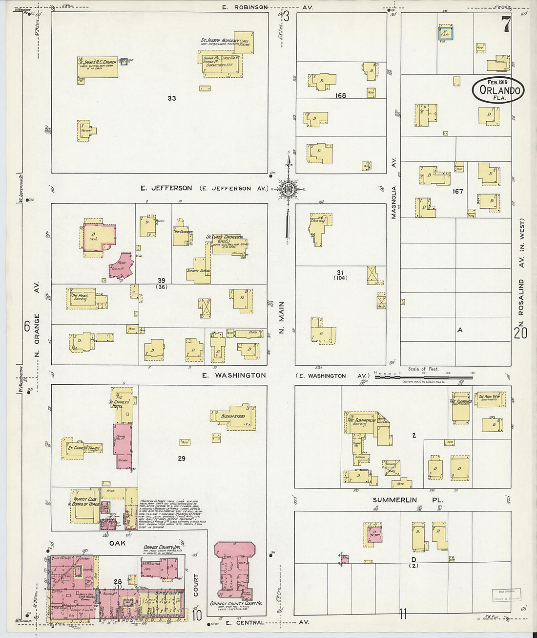 This old map of Orlando, Orange County, Florida was created by Sanborn Map Company in 1919