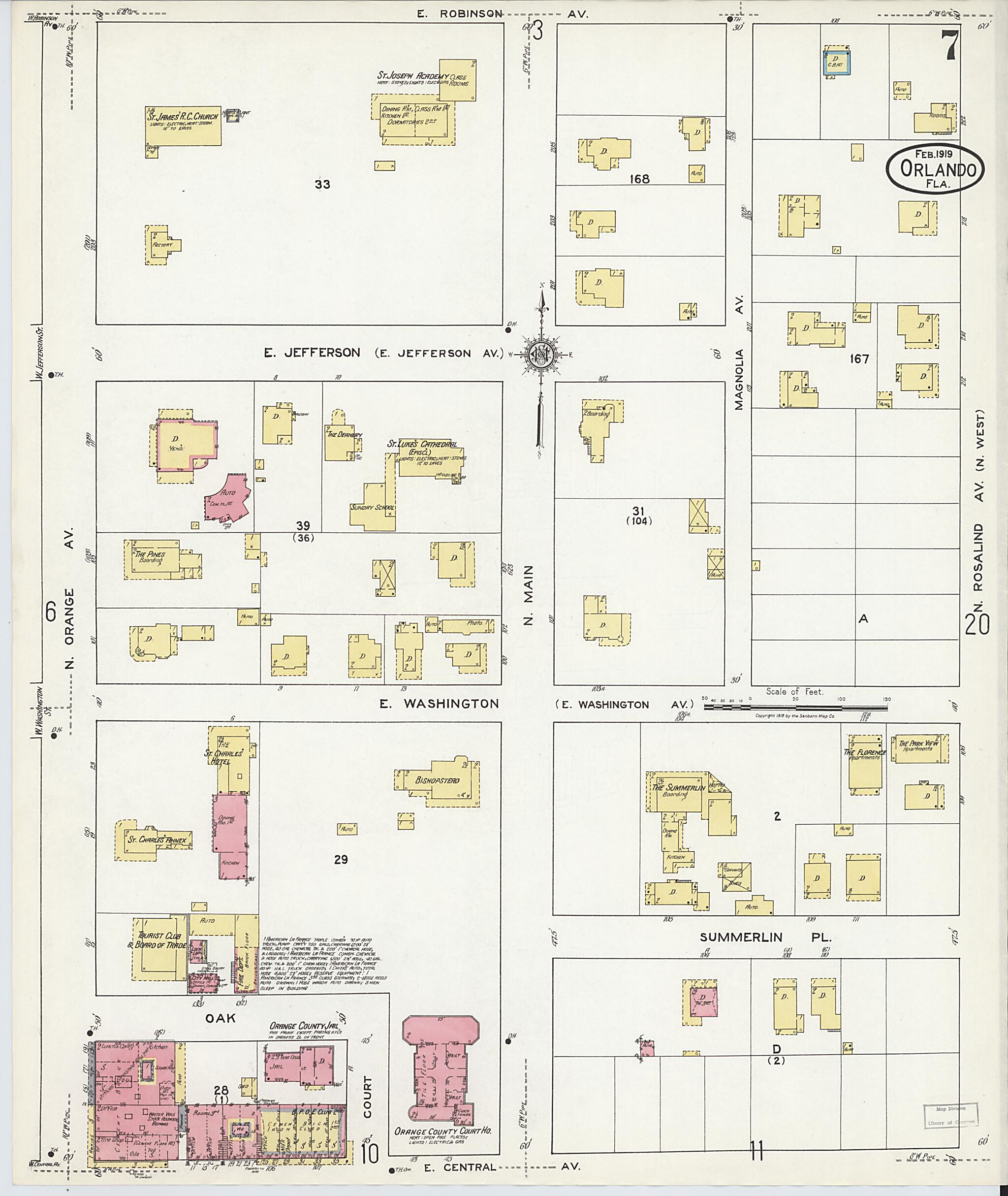 This old map of Orlando, Orange County, Florida was created by Sanborn Map Company in 1919