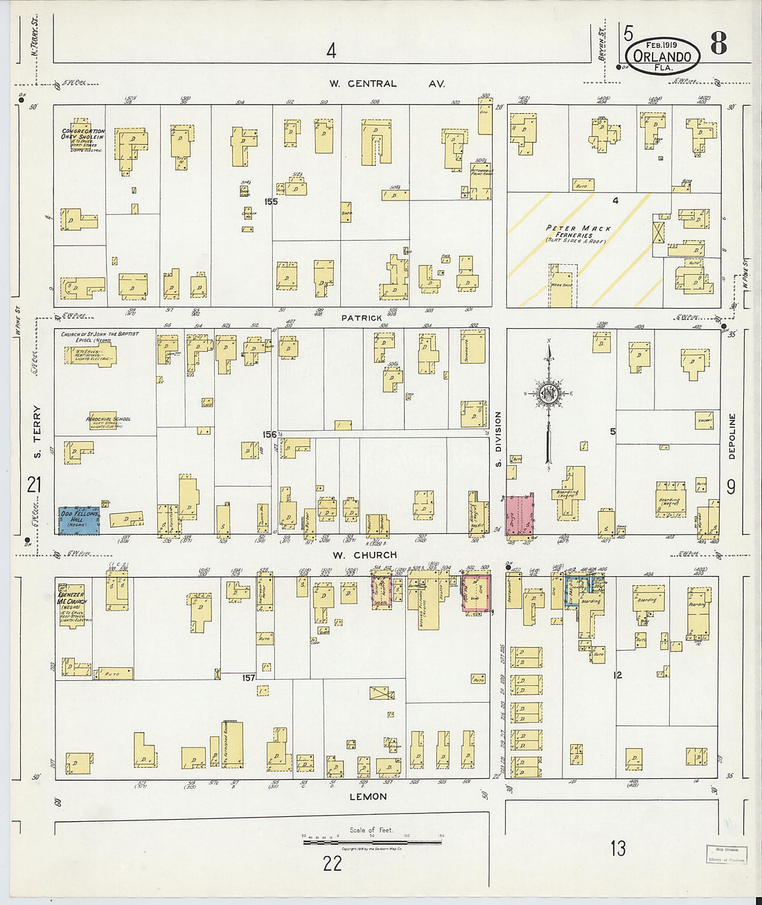 This old map of Orlando, Orange County, Florida was created by Sanborn Map Company in 1919