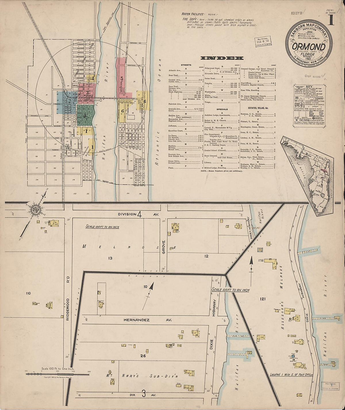 Ormond, Volusia County, Florida 1921 (Sheet 1 of 6) by Relic Map Company