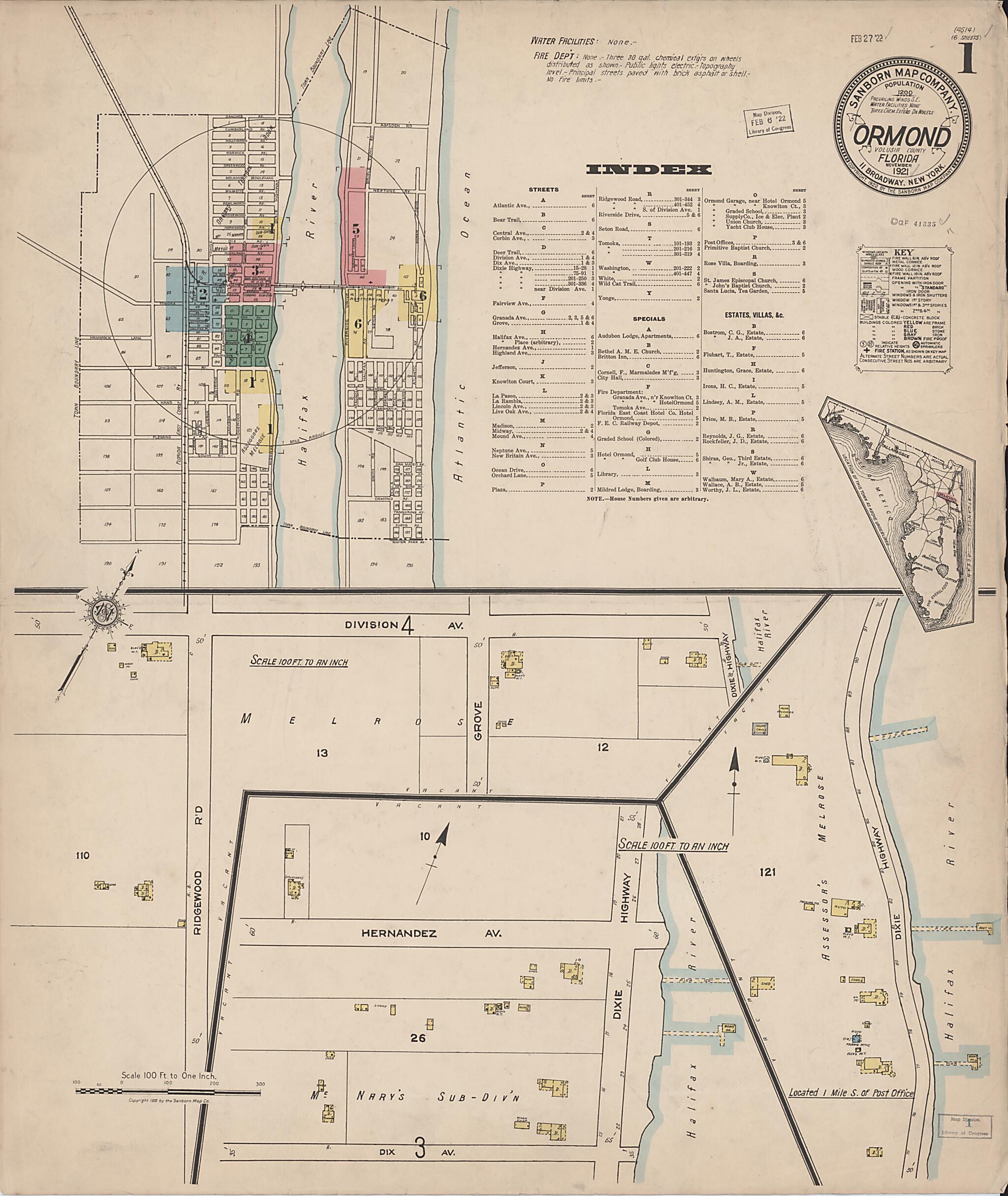 This old map of Ormond, Volusia County, Florida was created by Sanborn Map Company in 1921