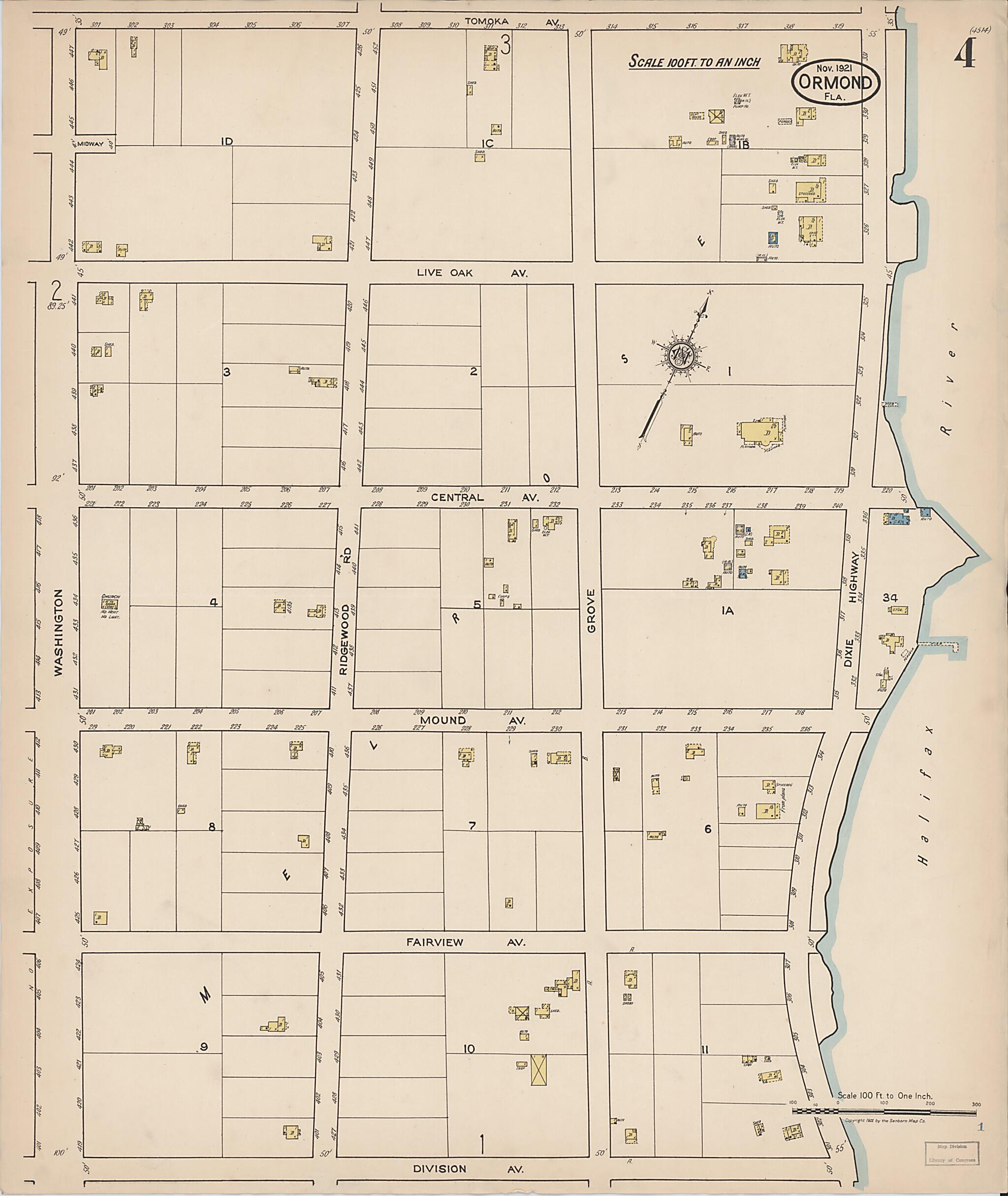 This old map of Ormond, Volusia County, Florida was created by Sanborn Map Company in 1921