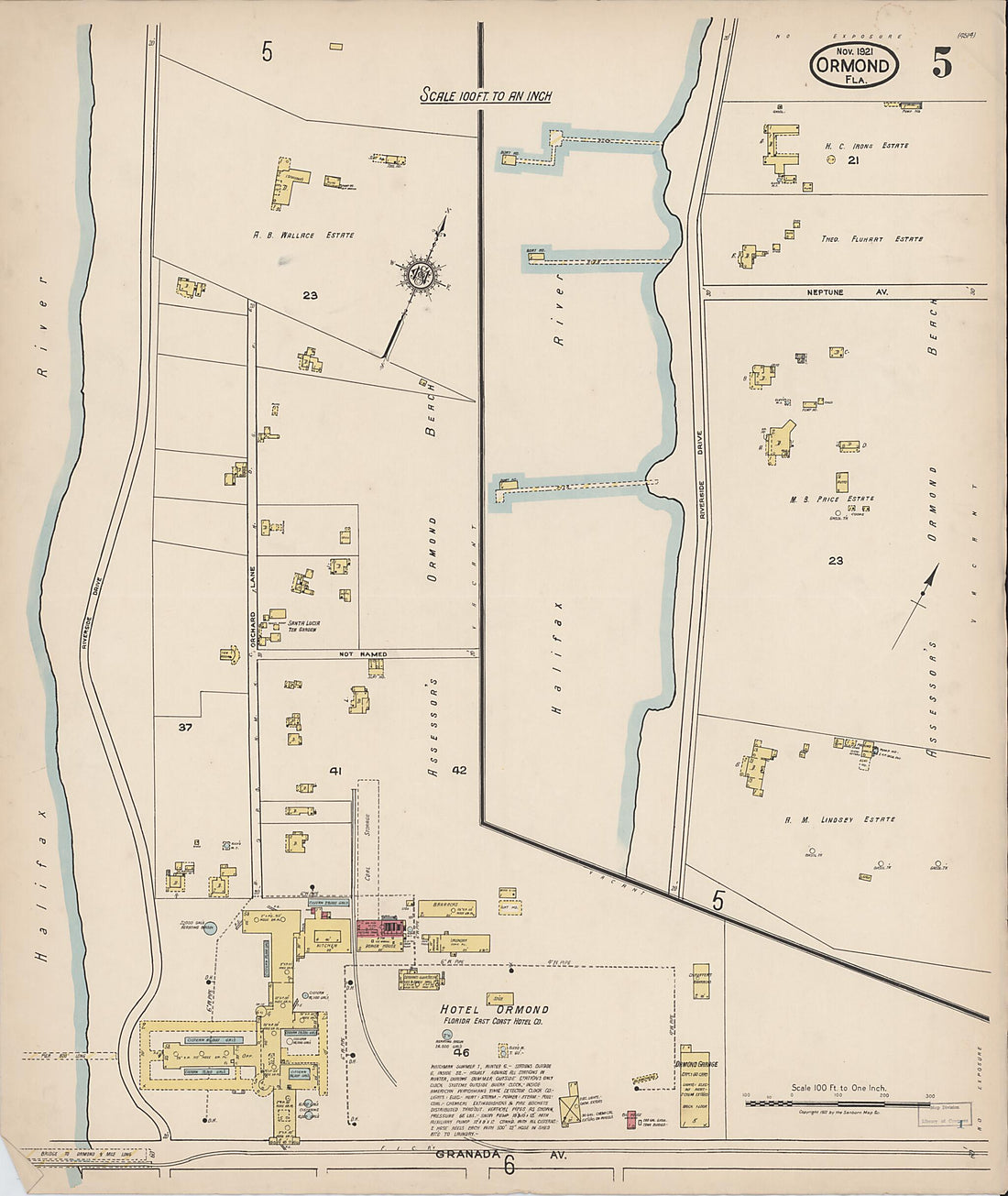 This old map of Ormond, Volusia County, Florida was created by Sanborn Map Company in 1921