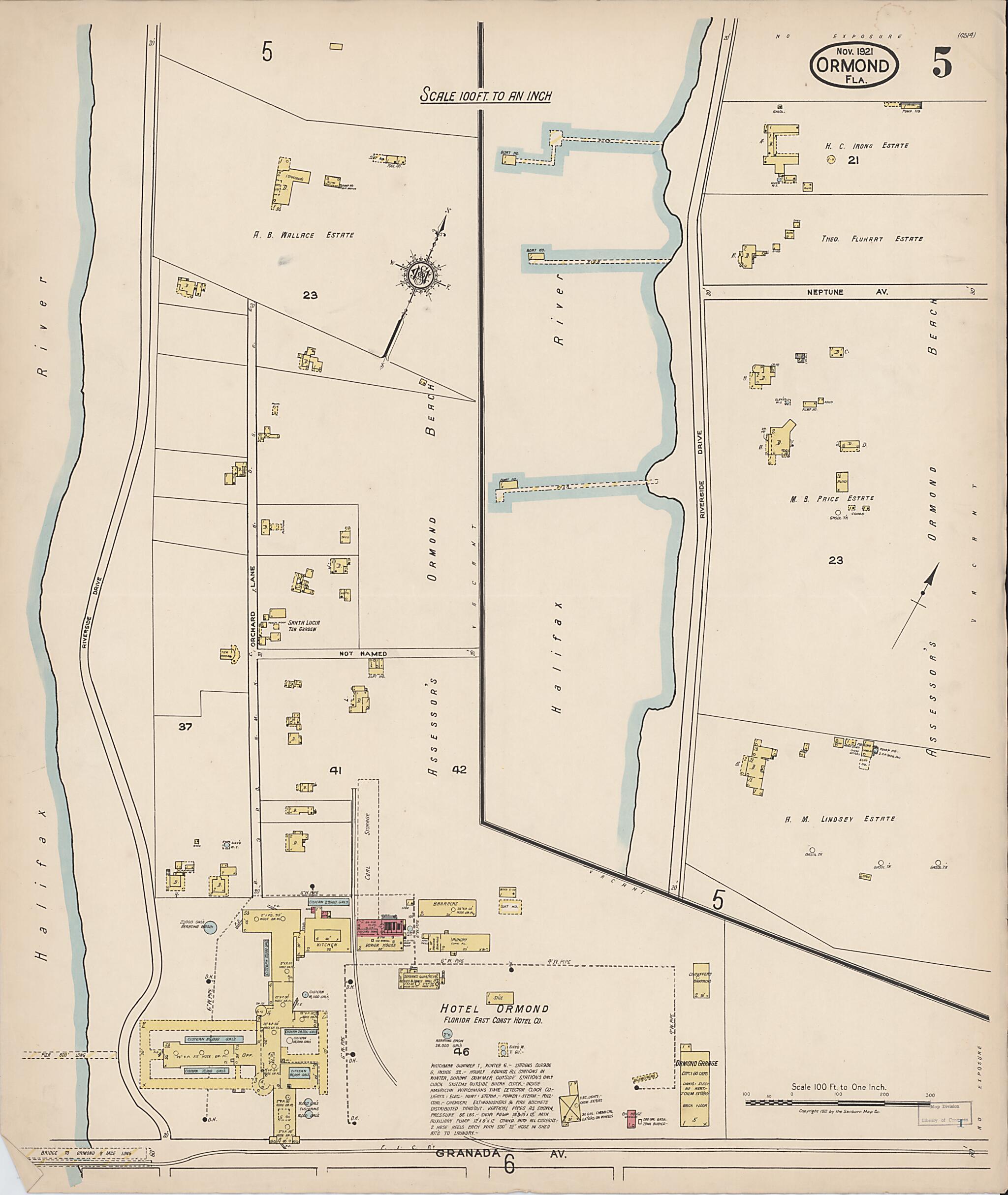 This old map of Ormond, Volusia County, Florida was created by Sanborn Map Company in 1921