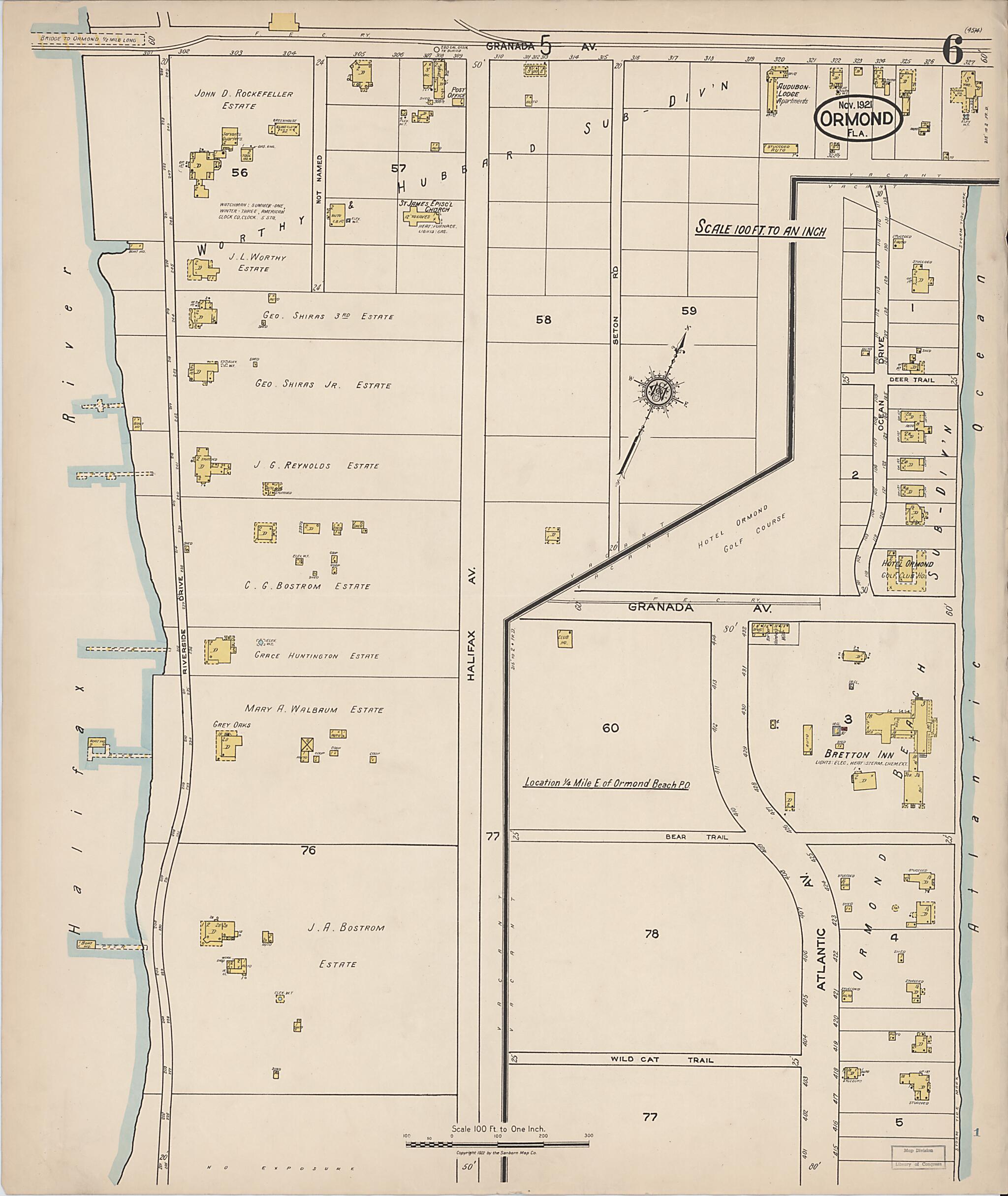 This old map of Ormond, Volusia County, Florida was created by Sanborn Map Company in 1921
