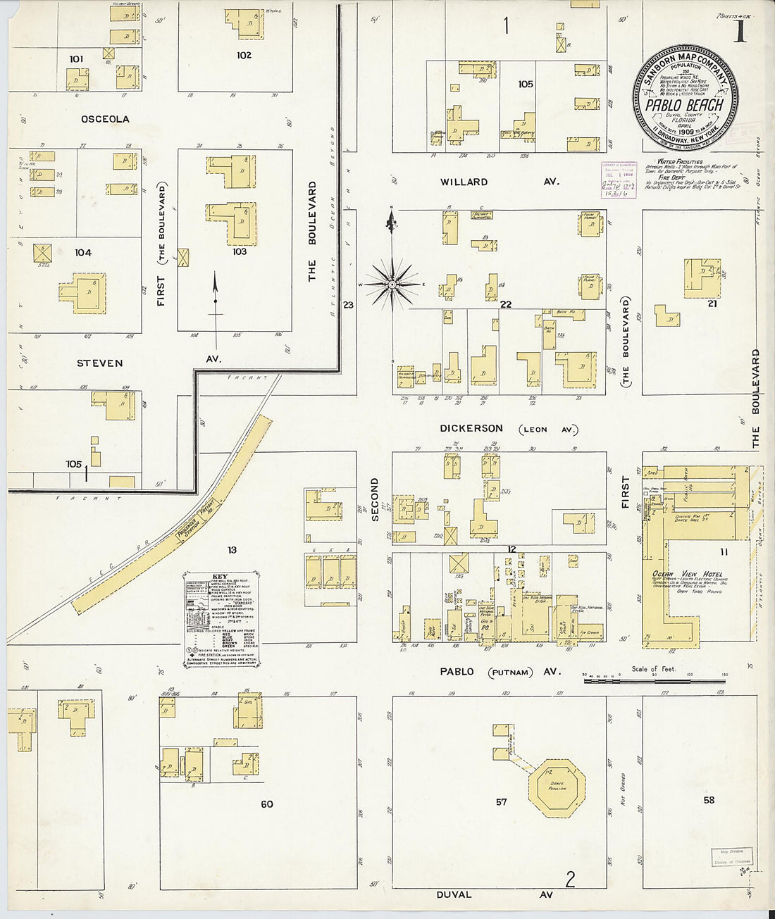 This old map of Pablo Beach, Duval County, Florida was created by Sanborn Map Company in 1909
