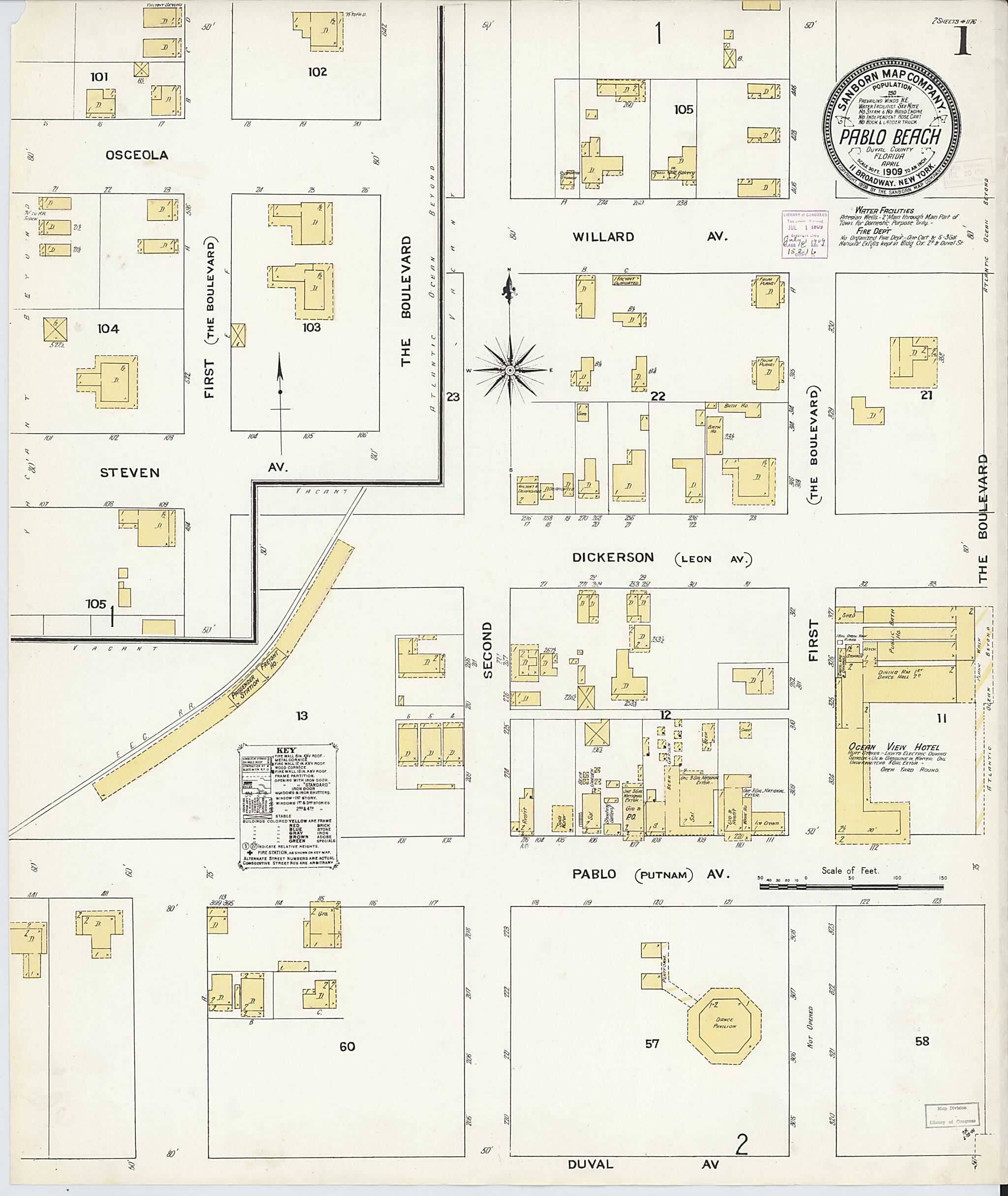 This old map of Pablo Beach, Duval County, Florida was created by Sanborn Map Company in 1909