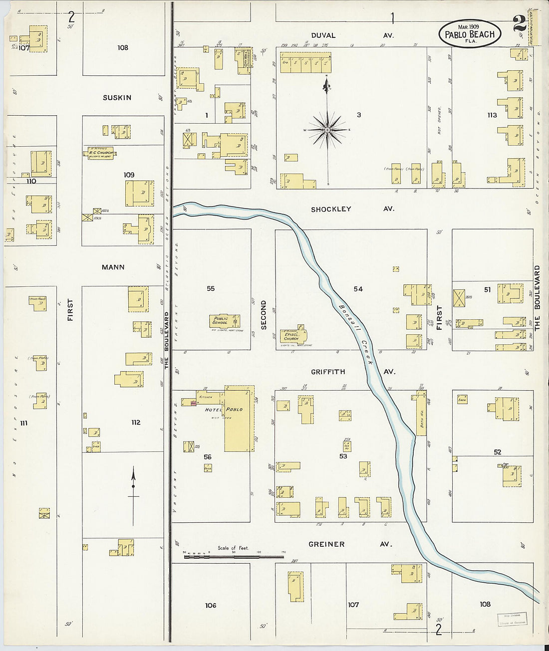 This old map of Pablo Beach, Duval County, Florida was created by Sanborn Map Company in 1909