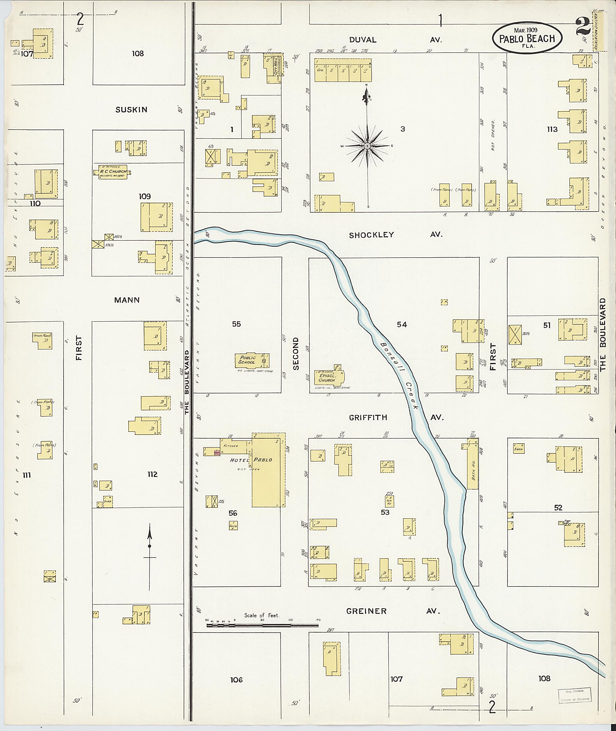 This old map of Pablo Beach, Duval County, Florida was created by Sanborn Map Company in 1909