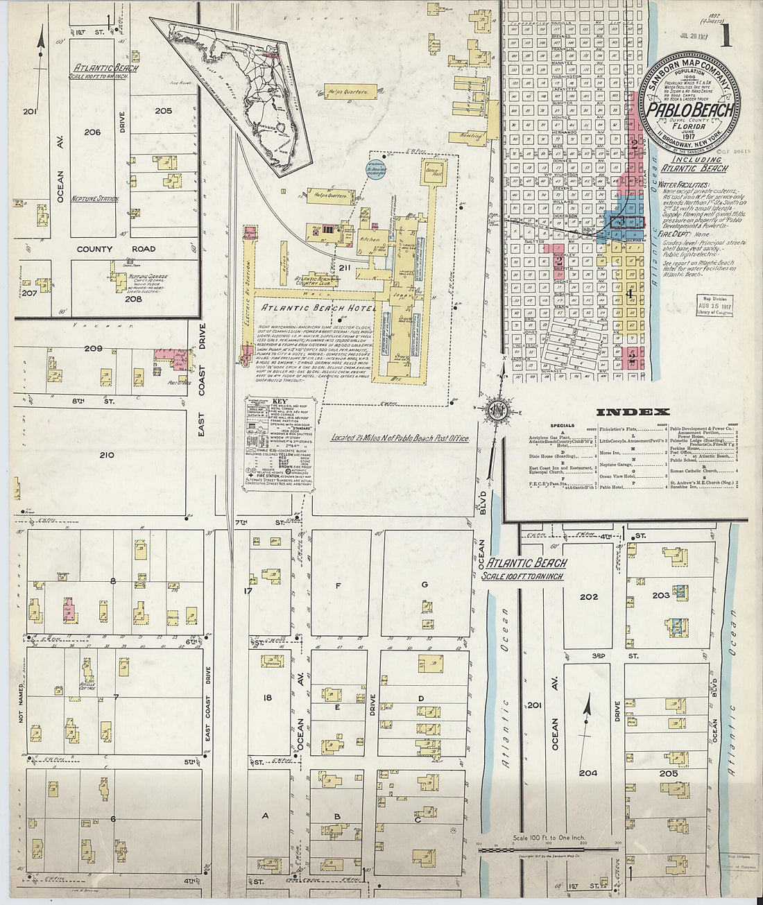 This old map of Pablo Beach, Duval County, Florida was created by Sanborn Map Company in 1917