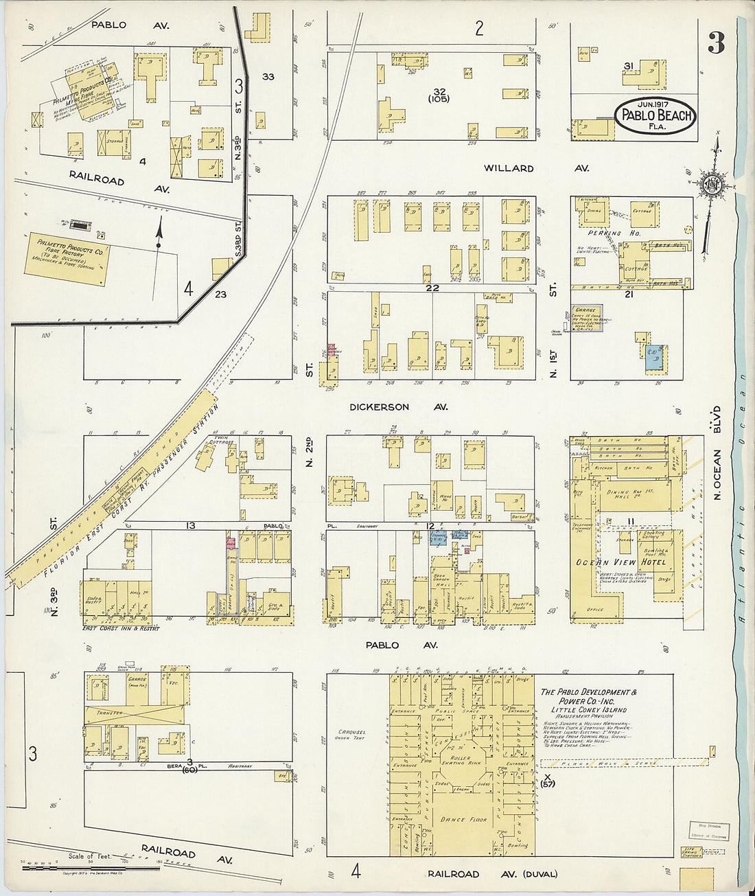 This old map of Pablo Beach, Duval County, Florida was created by Sanborn Map Company in 1917