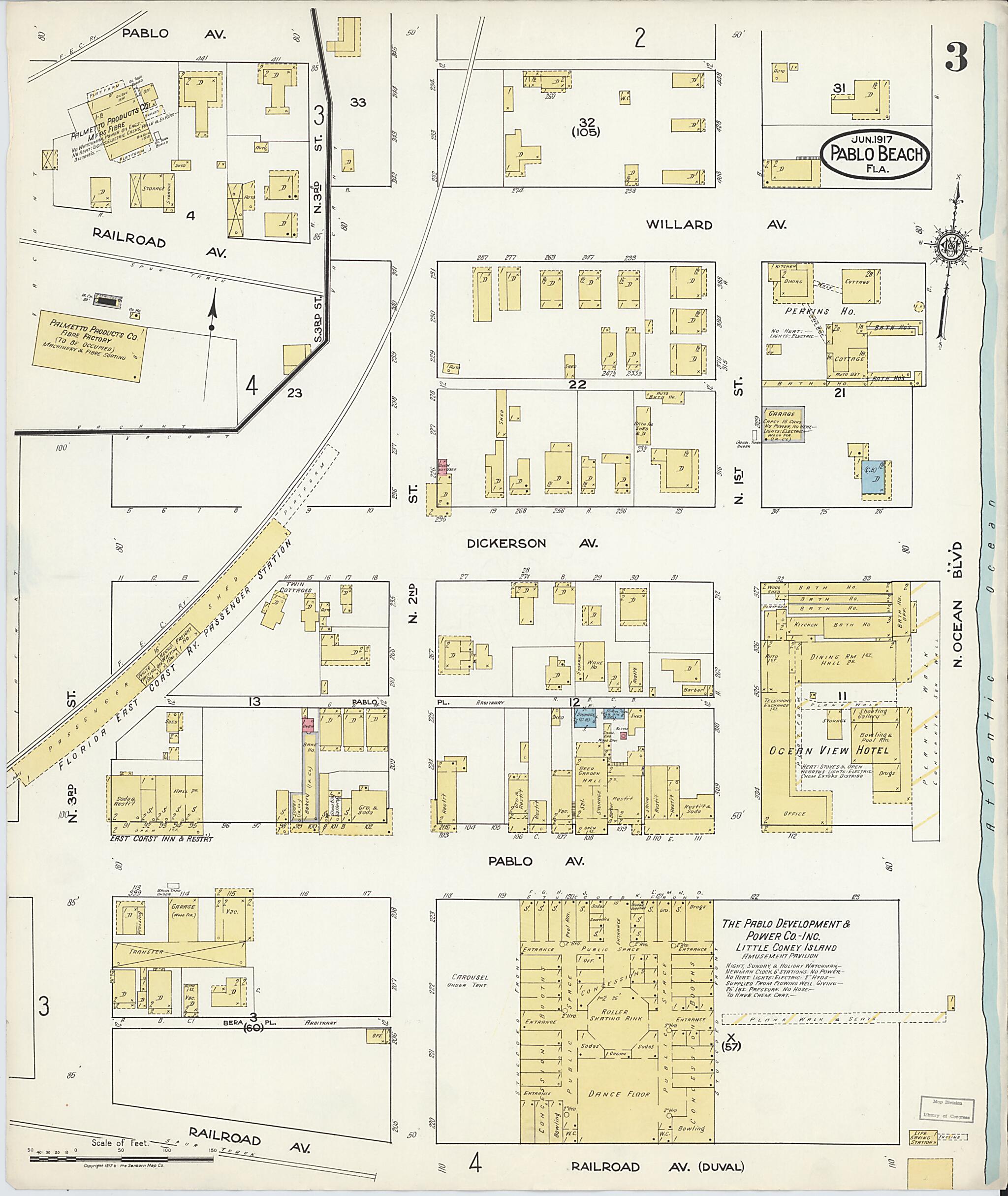 This old map of Pablo Beach, Duval County, Florida was created by Sanborn Map Company in 1917