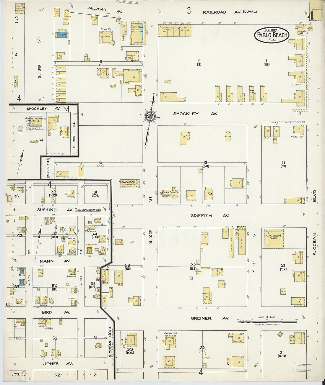 This old map of Pablo Beach, Duval County, Florida was created by Sanborn Map Company in 1917