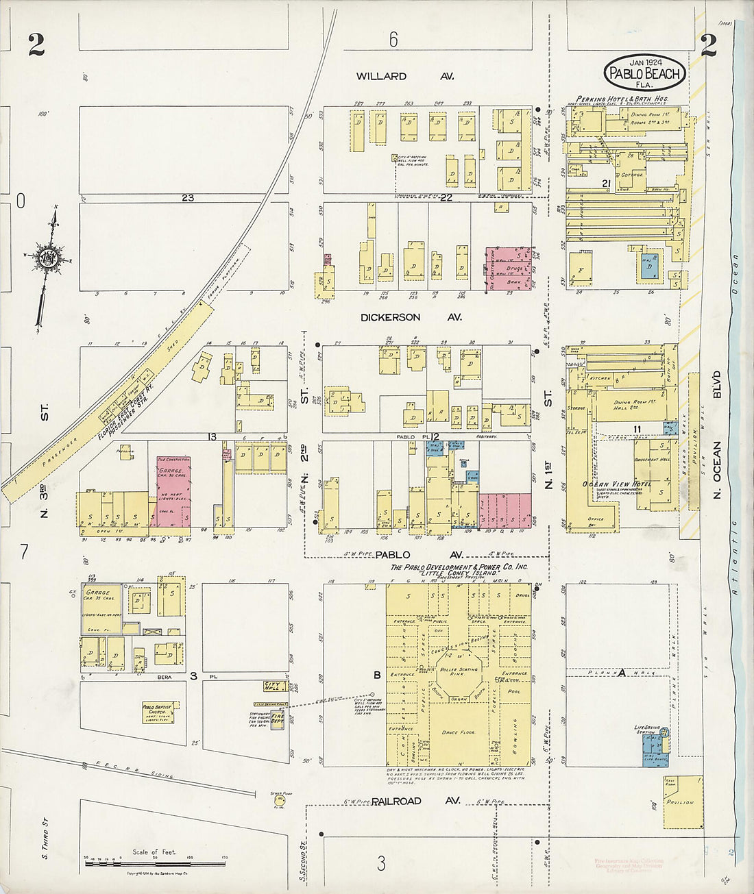 This old map of Pablo Beach, Duval County, Florida was created by Sanborn Map Company in 1924
