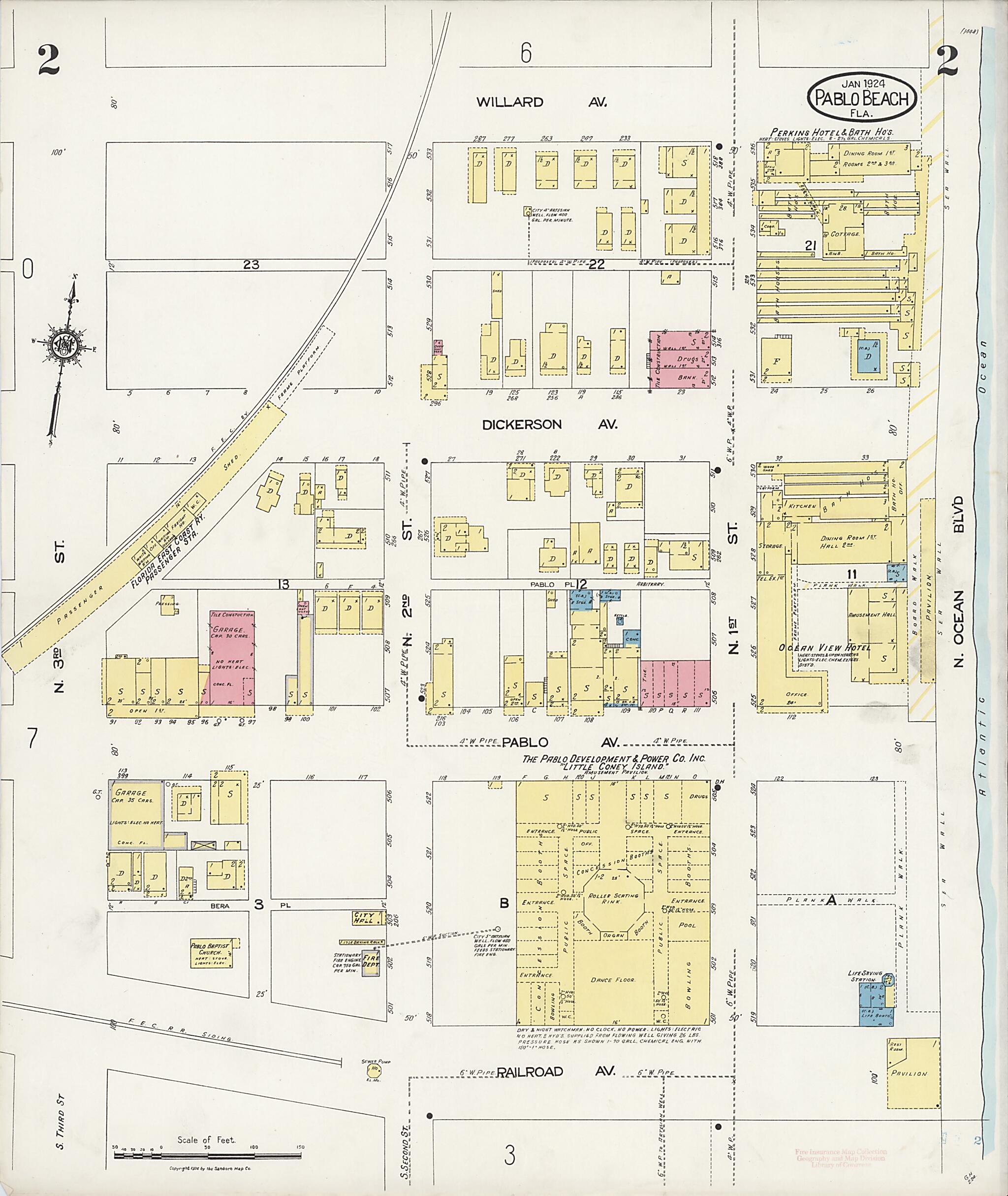 This old map of Pablo Beach, Duval County, Florida was created by Sanborn Map Company in 1924