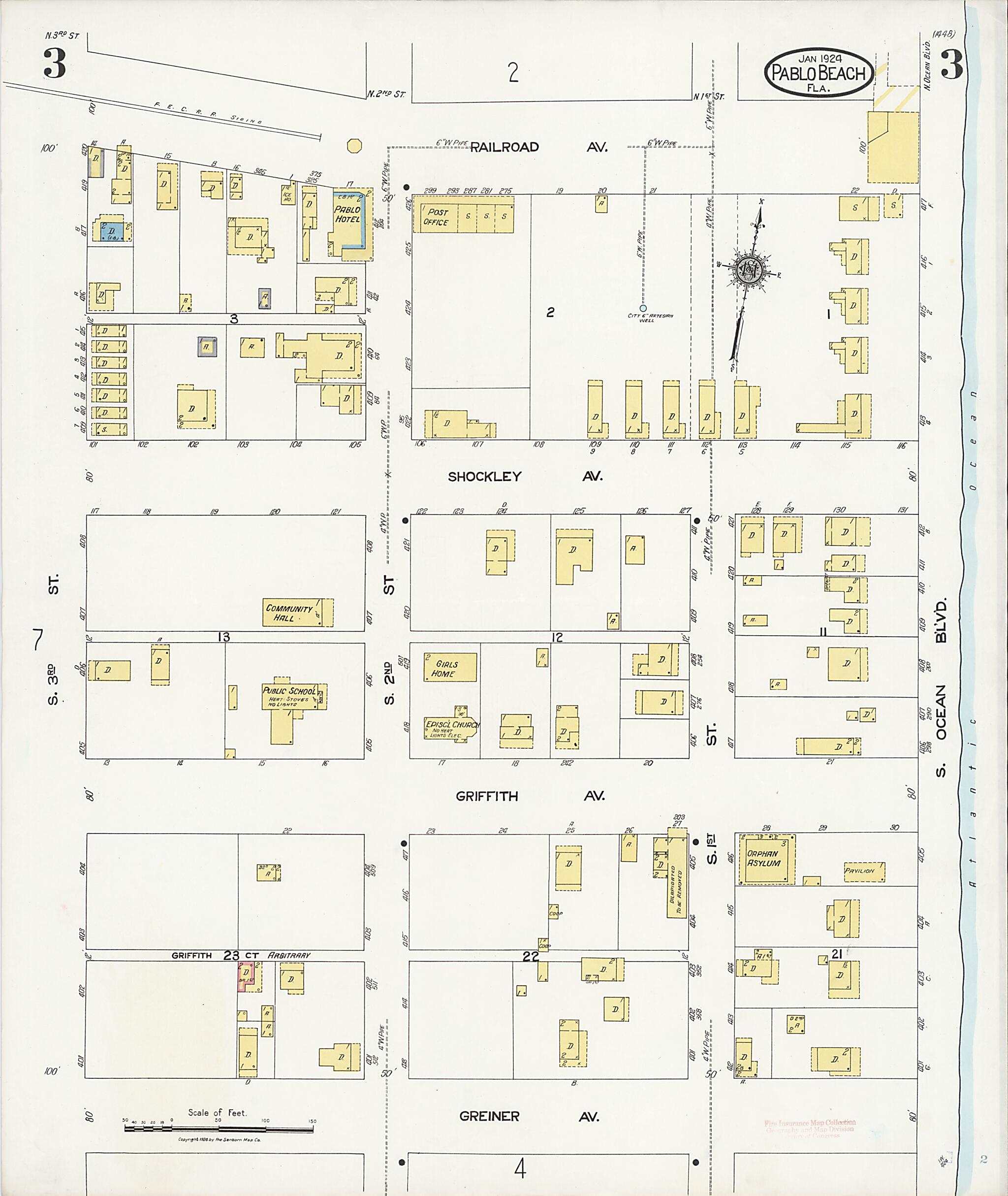 This old map of Pablo Beach, Duval County, Florida was created by Sanborn Map Company in 1924