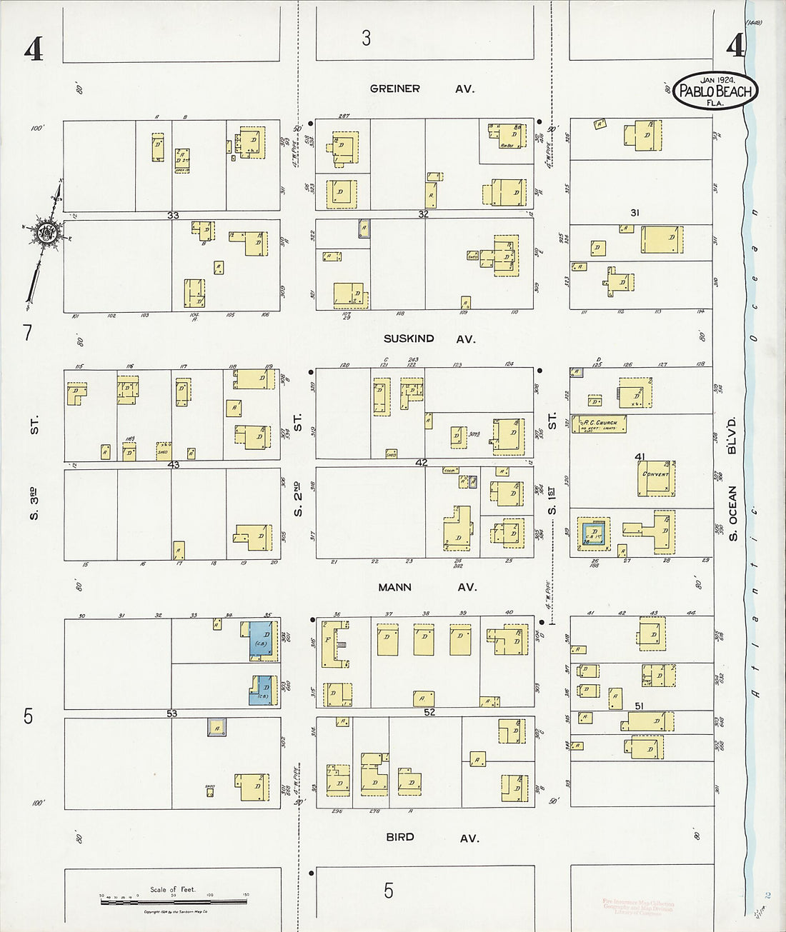 This old map of Pablo Beach, Duval County, Florida was created by Sanborn Map Company in 1924
