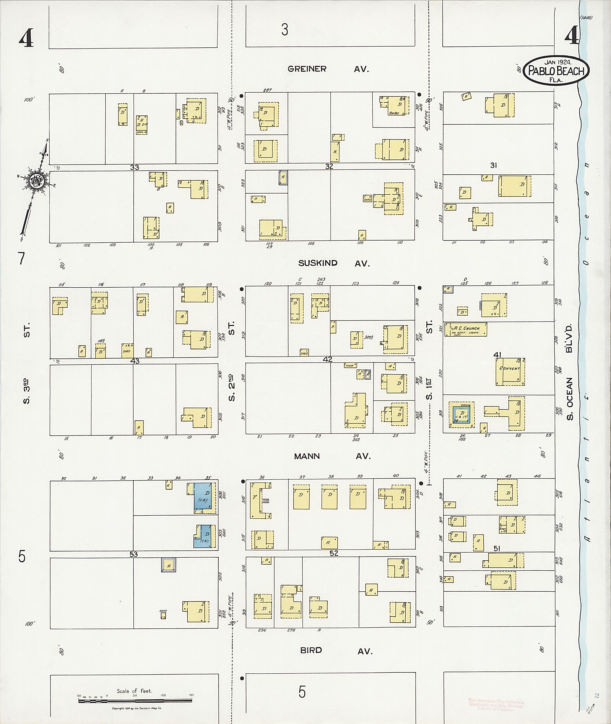 This old map of Pablo Beach, Duval County, Florida was created by Sanborn Map Company in 1924