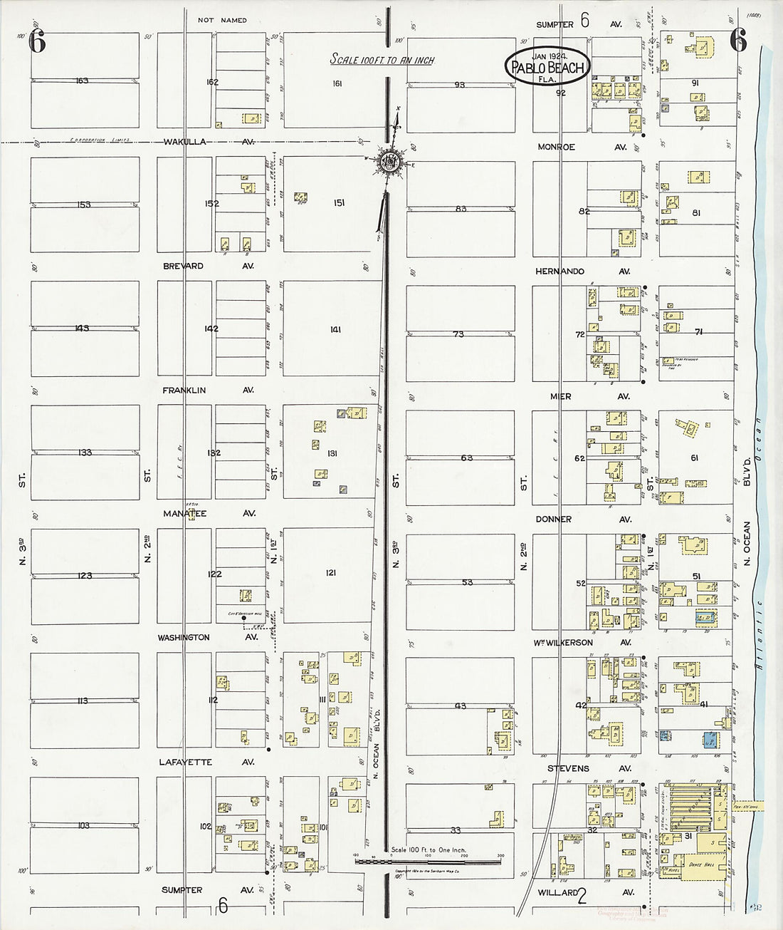 This old map of Pablo Beach, Duval County, Florida was created by Sanborn Map Company in 1924
