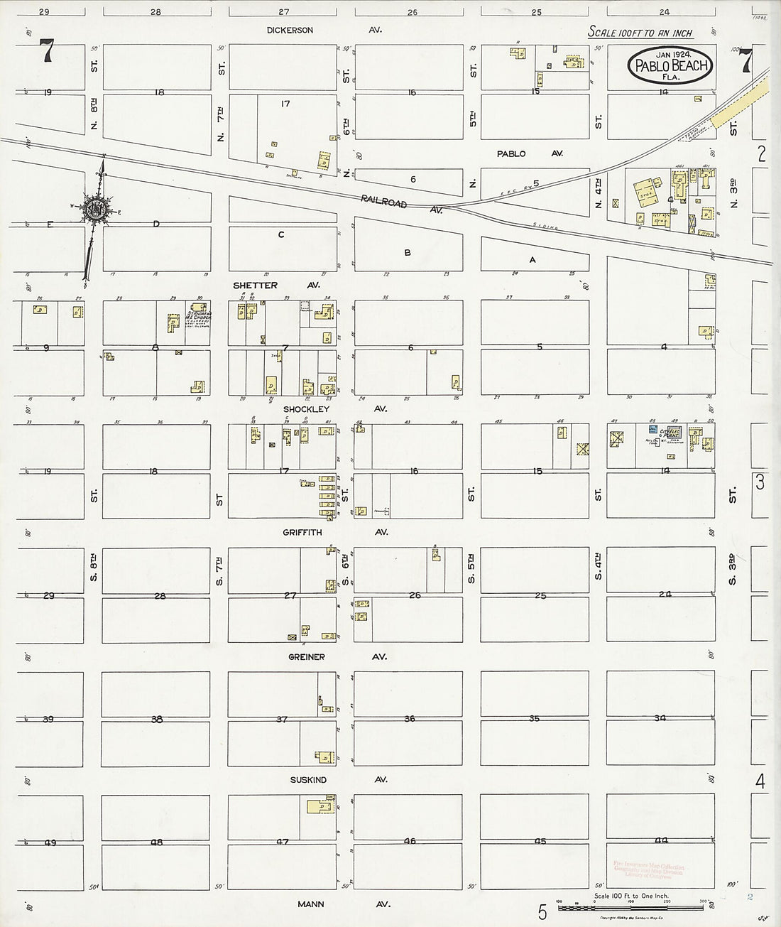 This old map of Pablo Beach, Duval County, Florida was created by Sanborn Map Company in 1924