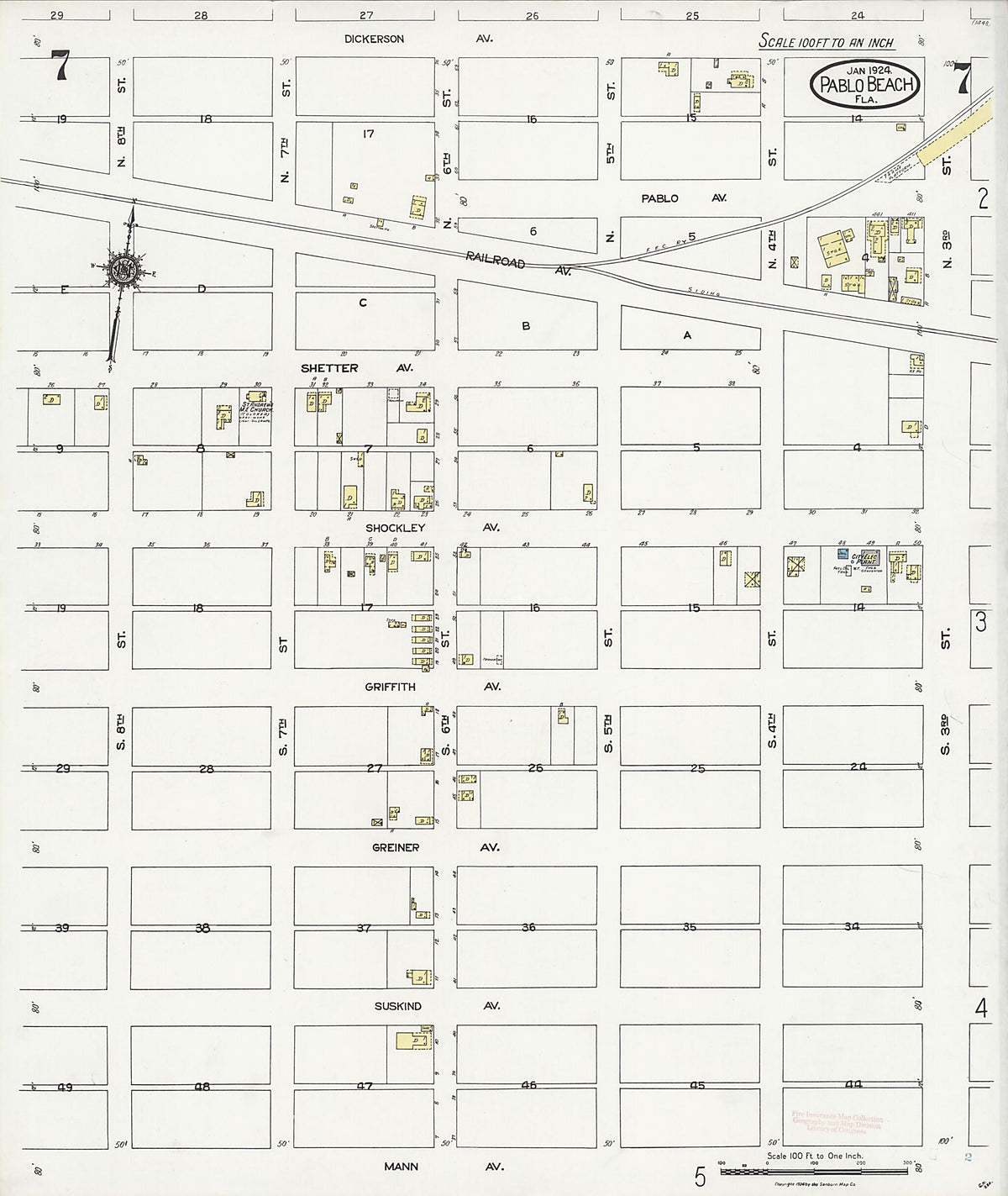 Pablo Beach, Duval County, Florida 1924 (Sheet 7) by Relic Map Company
