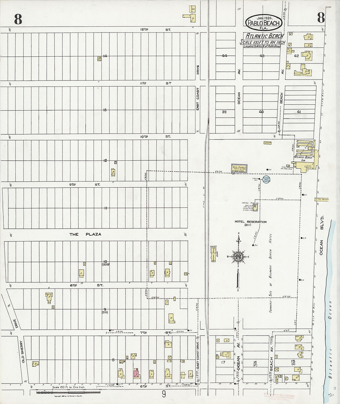 This old map of Pablo Beach, Duval County, Florida was created by Sanborn Map Company in 1924