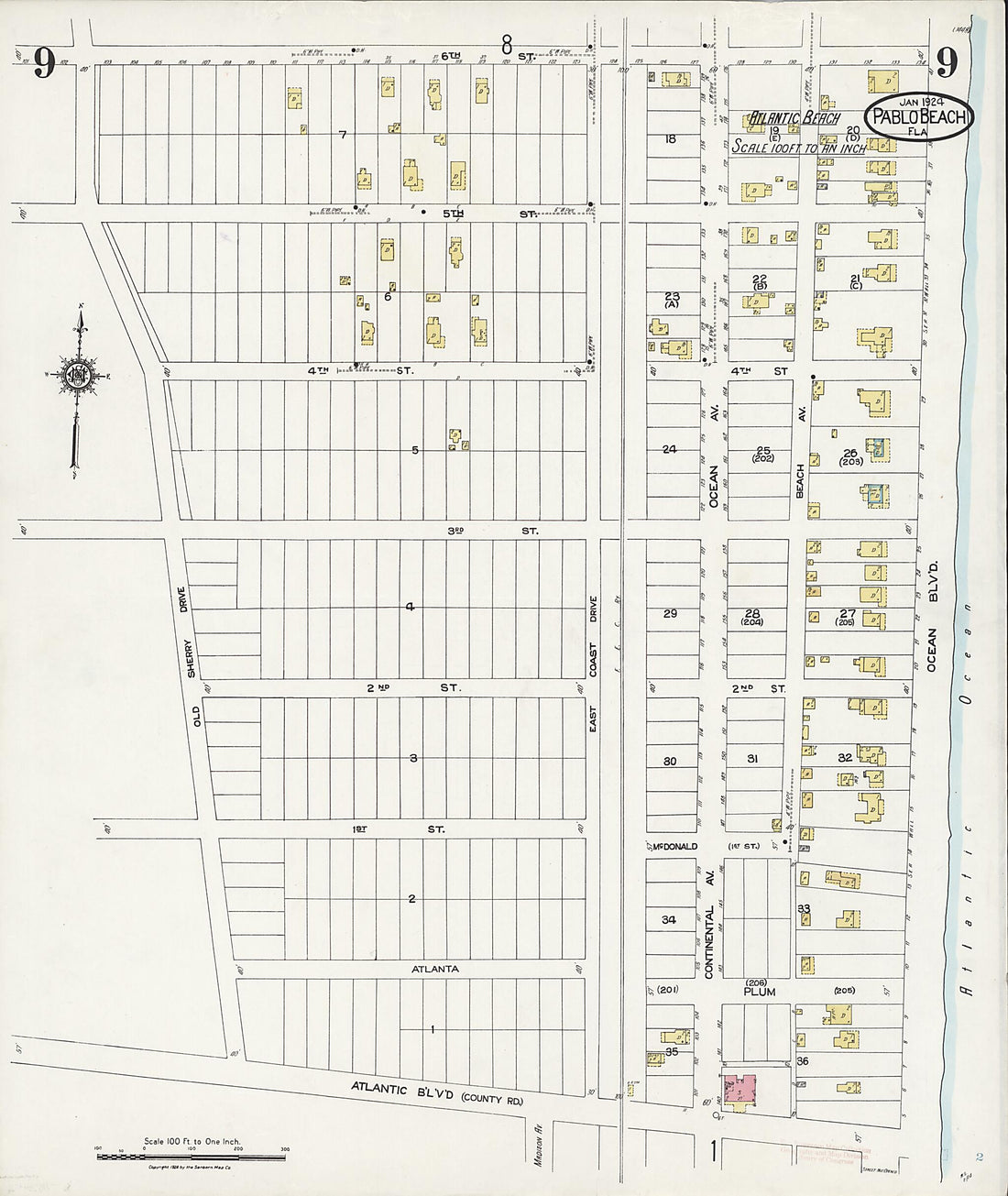 This old map of Pablo Beach, Duval County, Florida was created by Sanborn Map Company in 1924