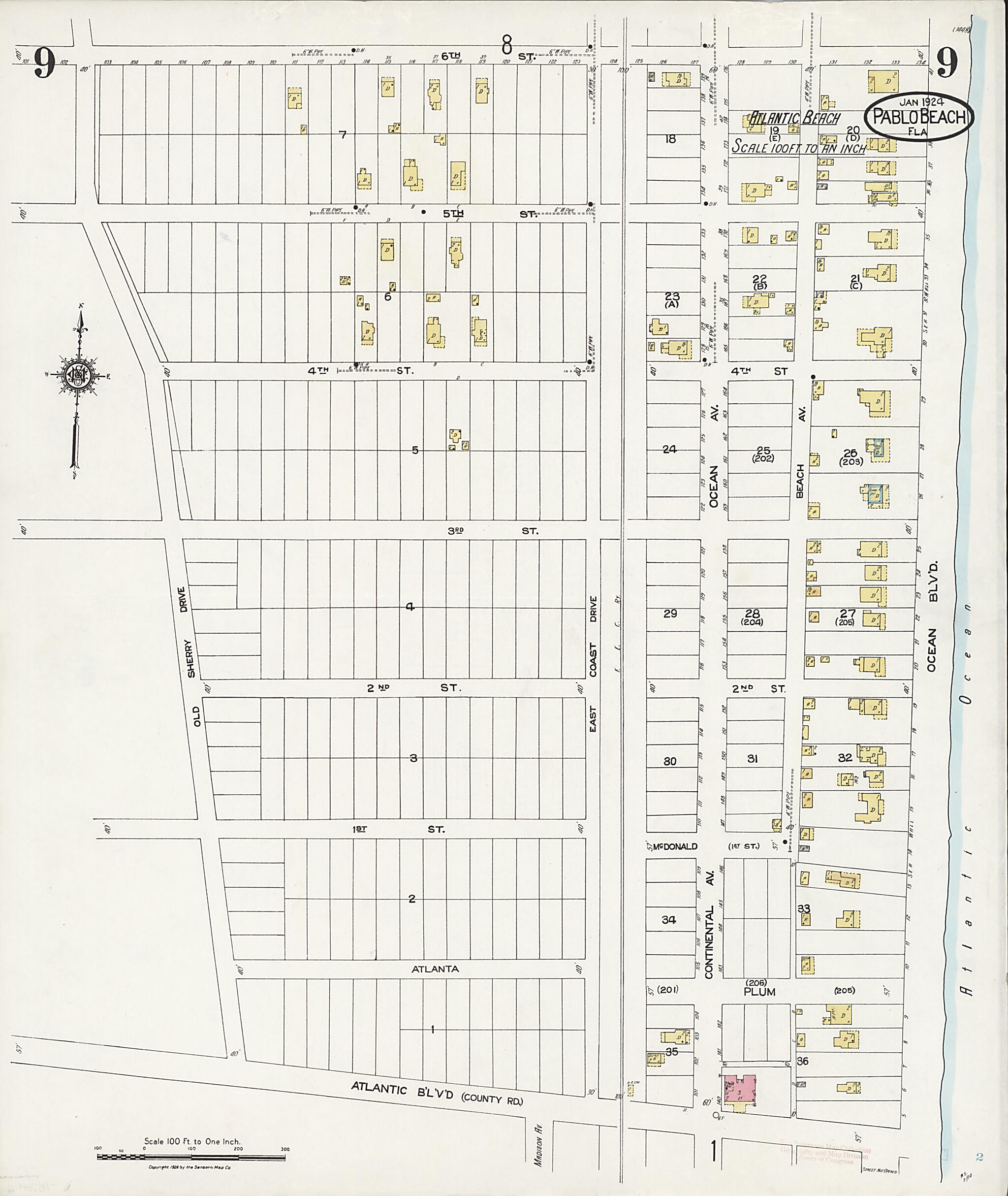 This old map of Pablo Beach, Duval County, Florida was created by Sanborn Map Company in 1924