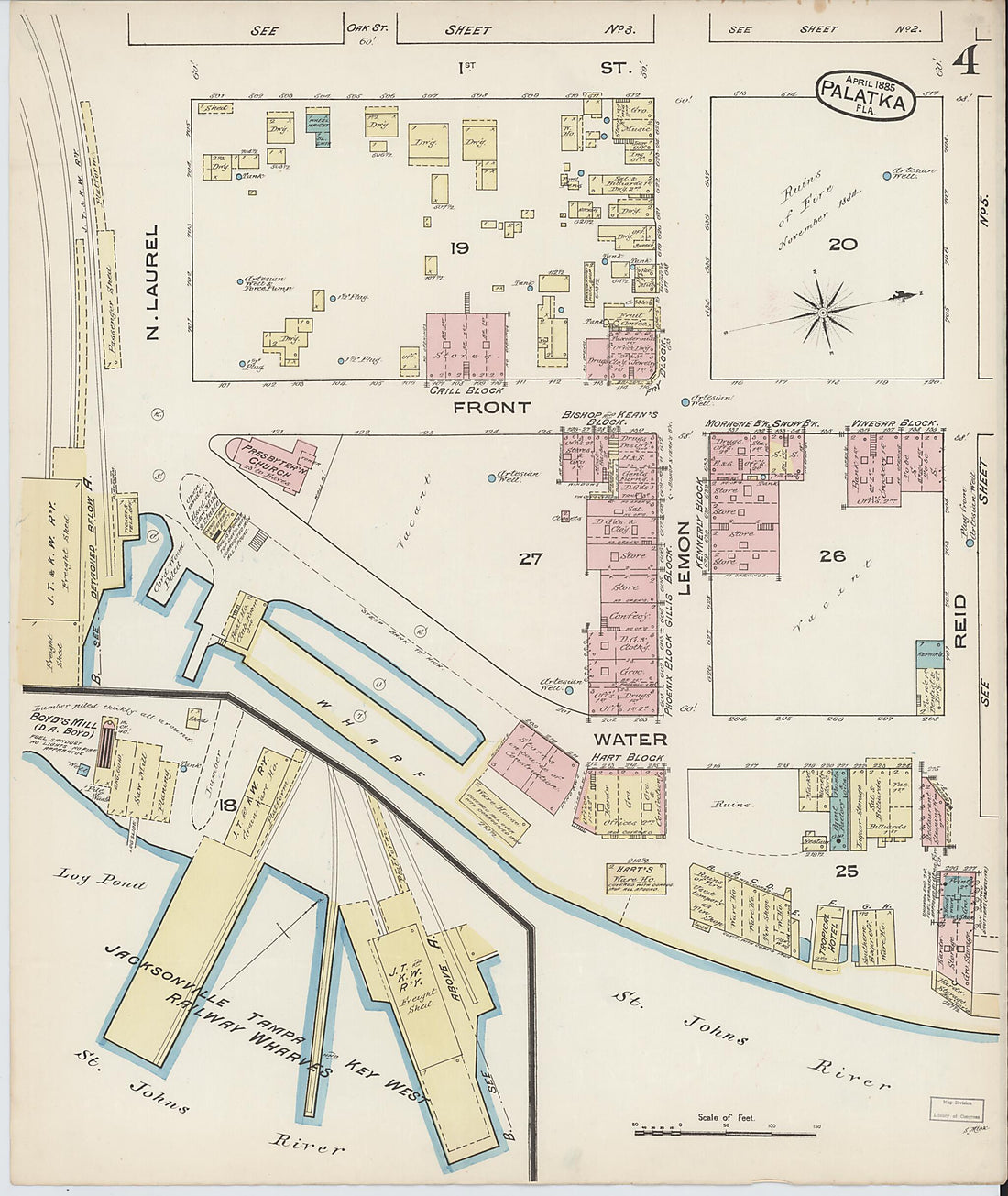 This old map of Palatka, Putnam County, Florida was created by Sanborn Map Company in 1885