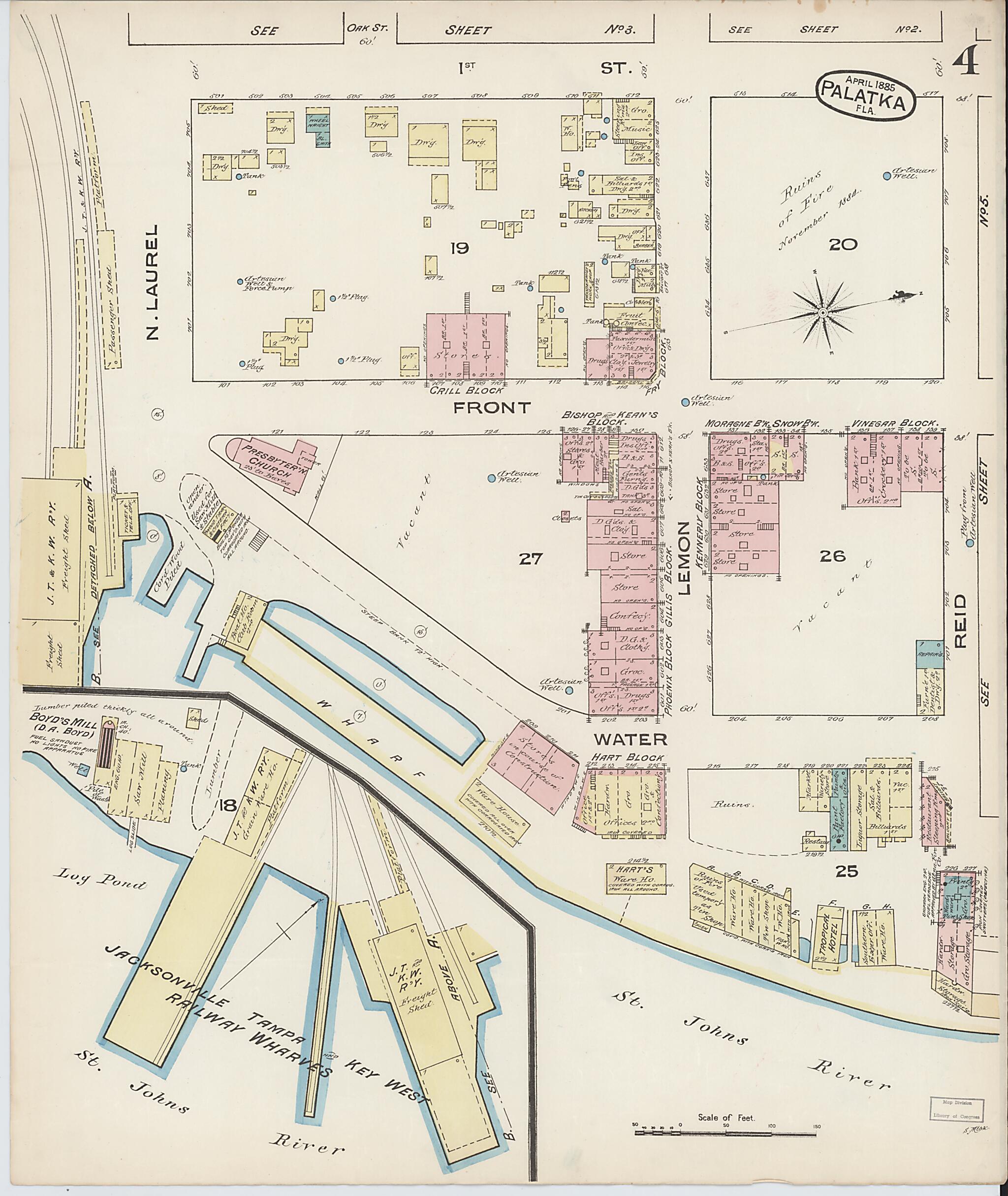This old map of Palatka, Putnam County, Florida was created by Sanborn Map Company in 1885