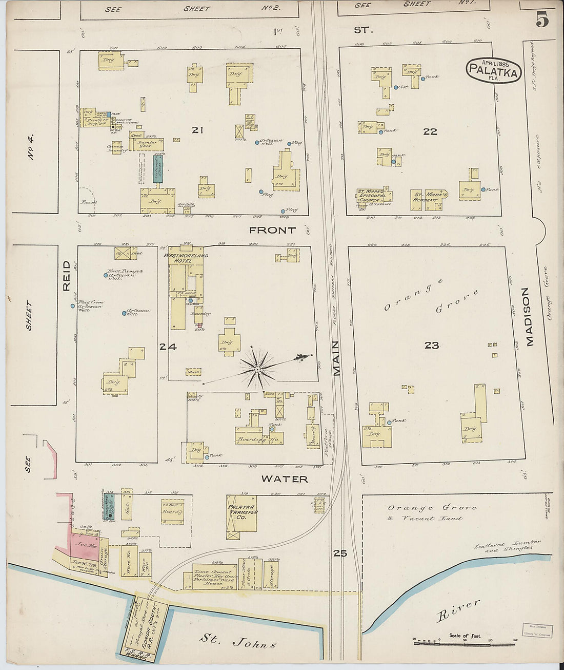 This old map of Palatka, Putnam County, Florida was created by Sanborn Map Company in 1885