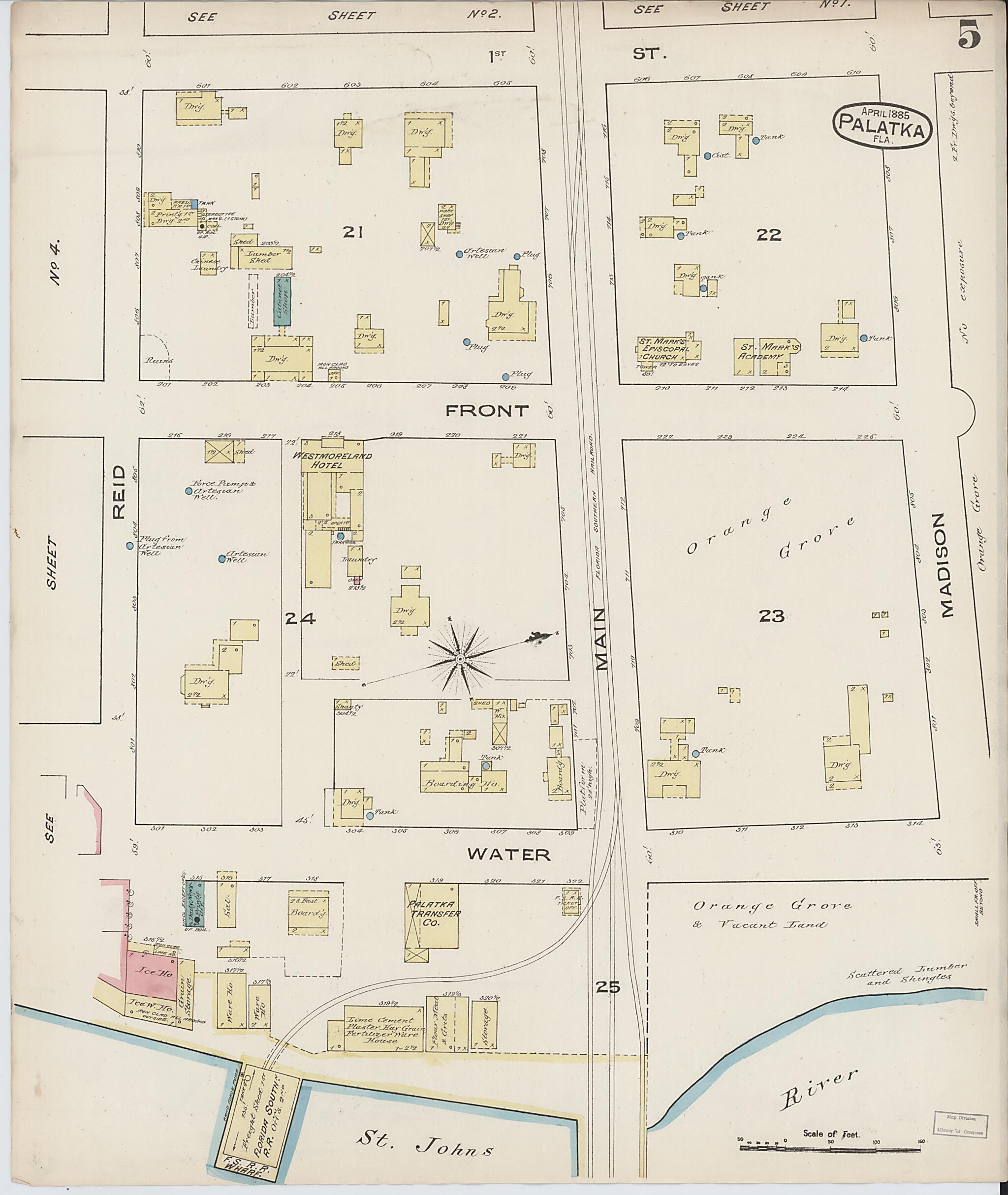 This old map of Palatka, Putnam County, Florida was created by Sanborn Map Company in 1885