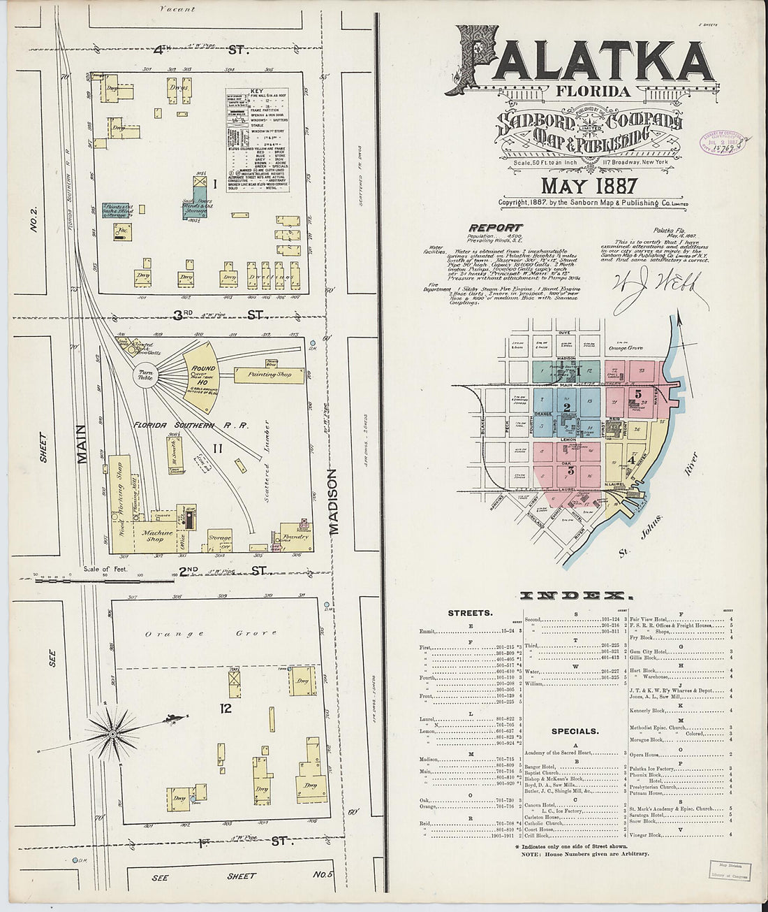 This old map of Palatka, Putnam County, Florida was created by Sanborn Map Company in 1887