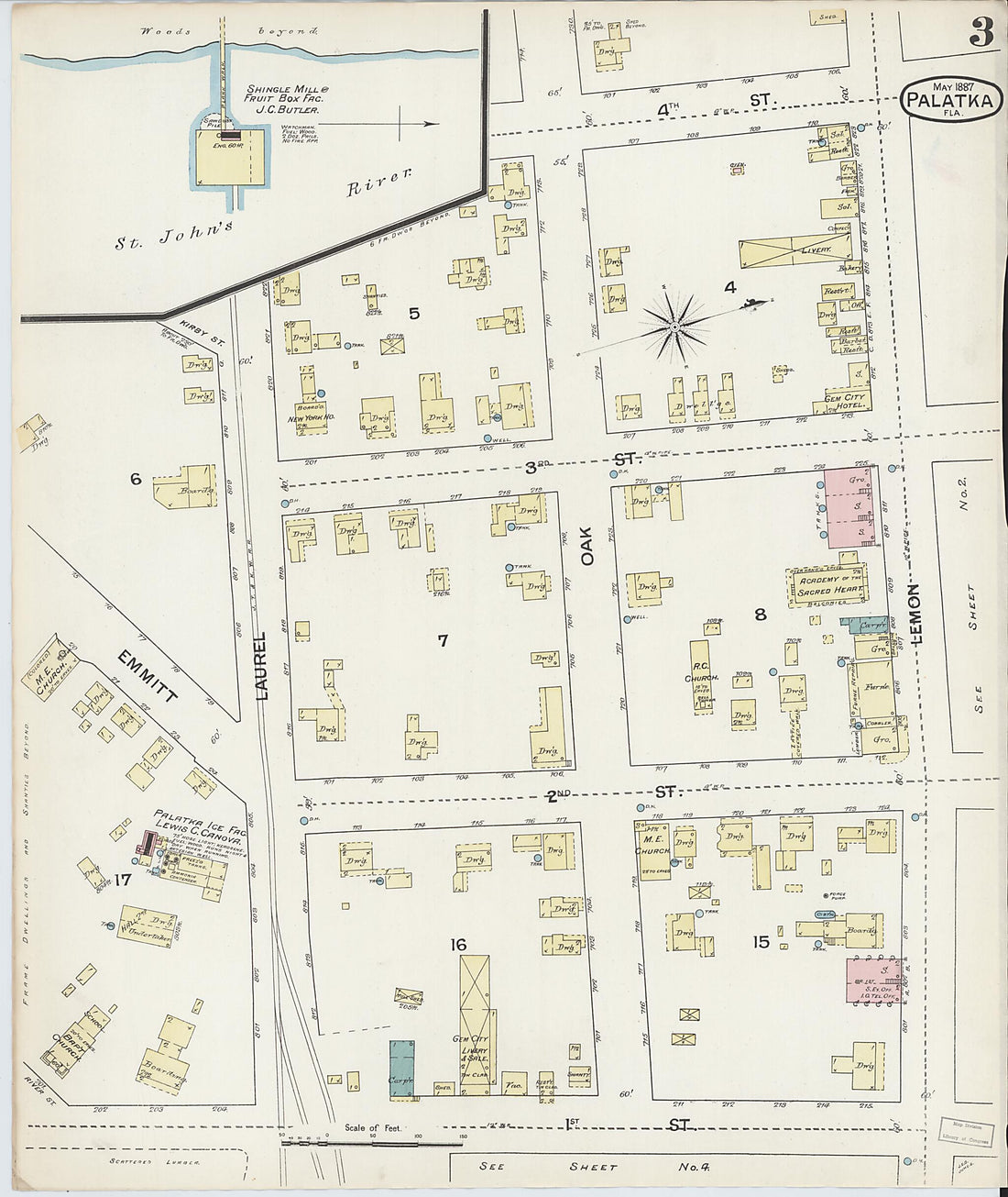 This old map of Palatka, Putnam County, Florida was created by Sanborn Map Company in 1887