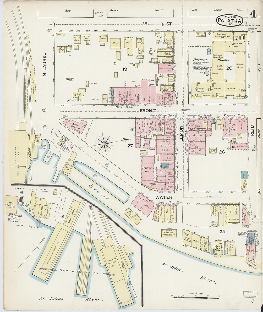 This old map of Palatka, Putnam County, Florida was created by Sanborn Map Company in 1887