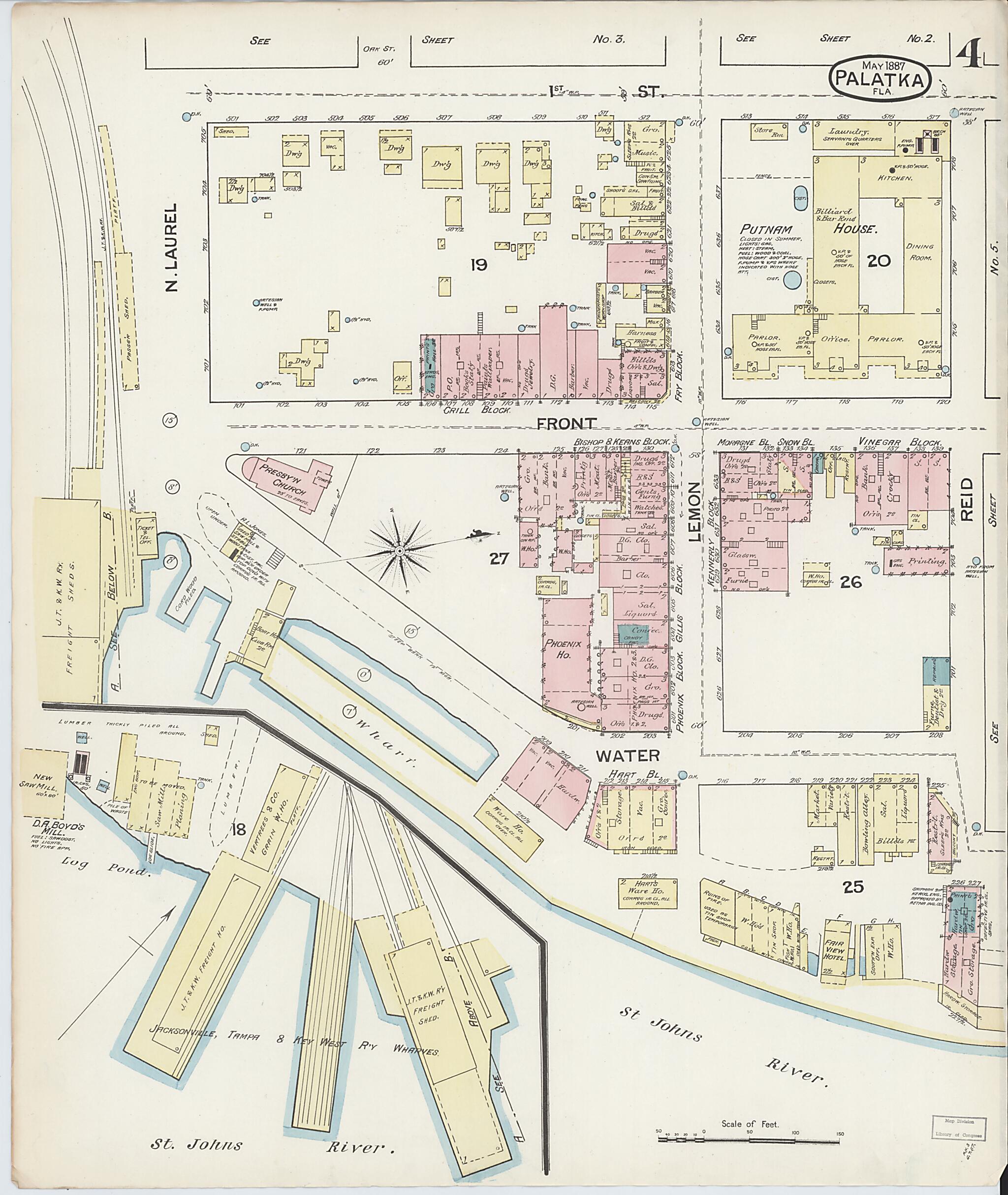 This old map of Palatka, Putnam County, Florida was created by Sanborn Map Company in 1887