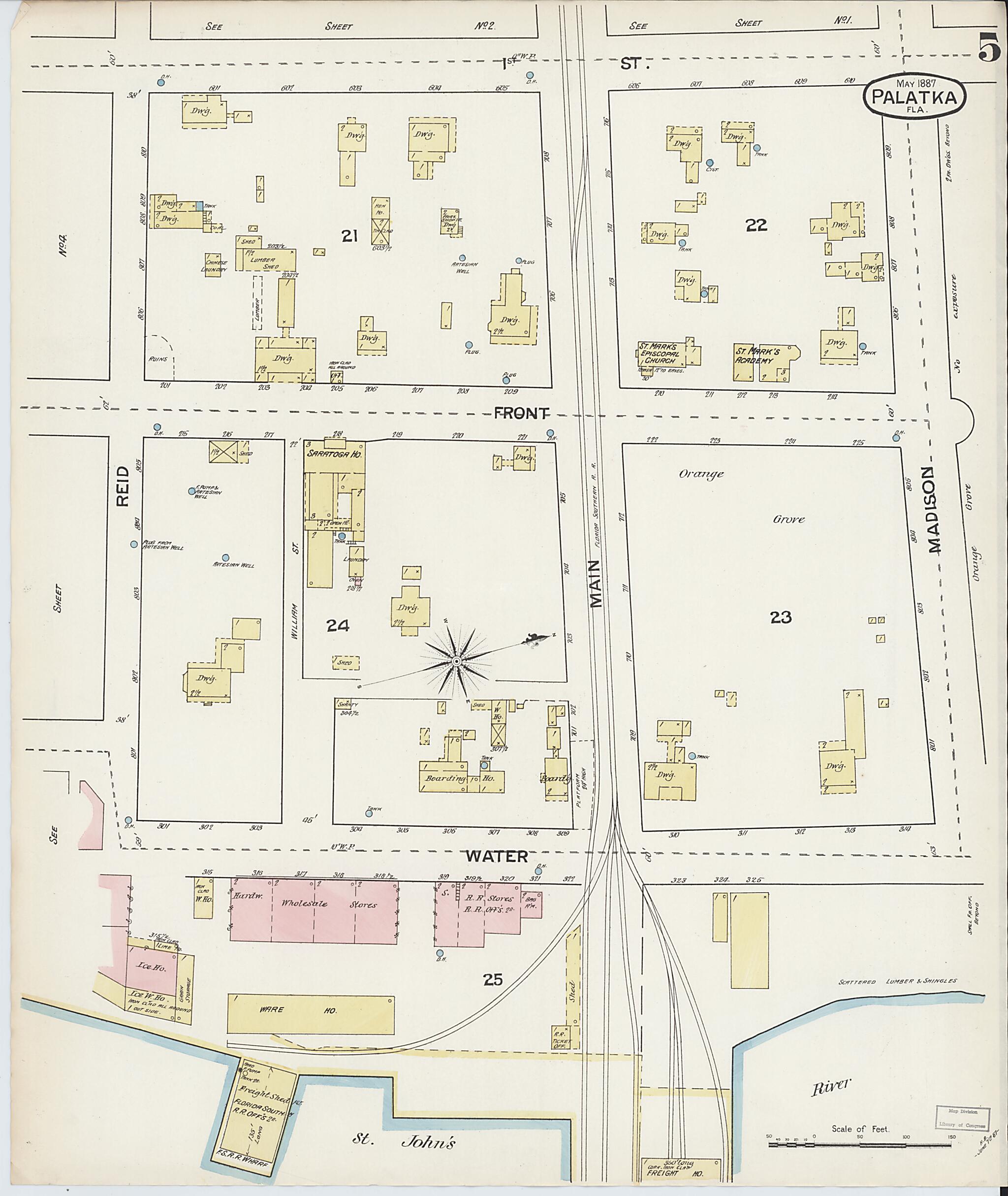 This old map of Palatka, Putnam County, Florida was created by Sanborn Map Company in 1887