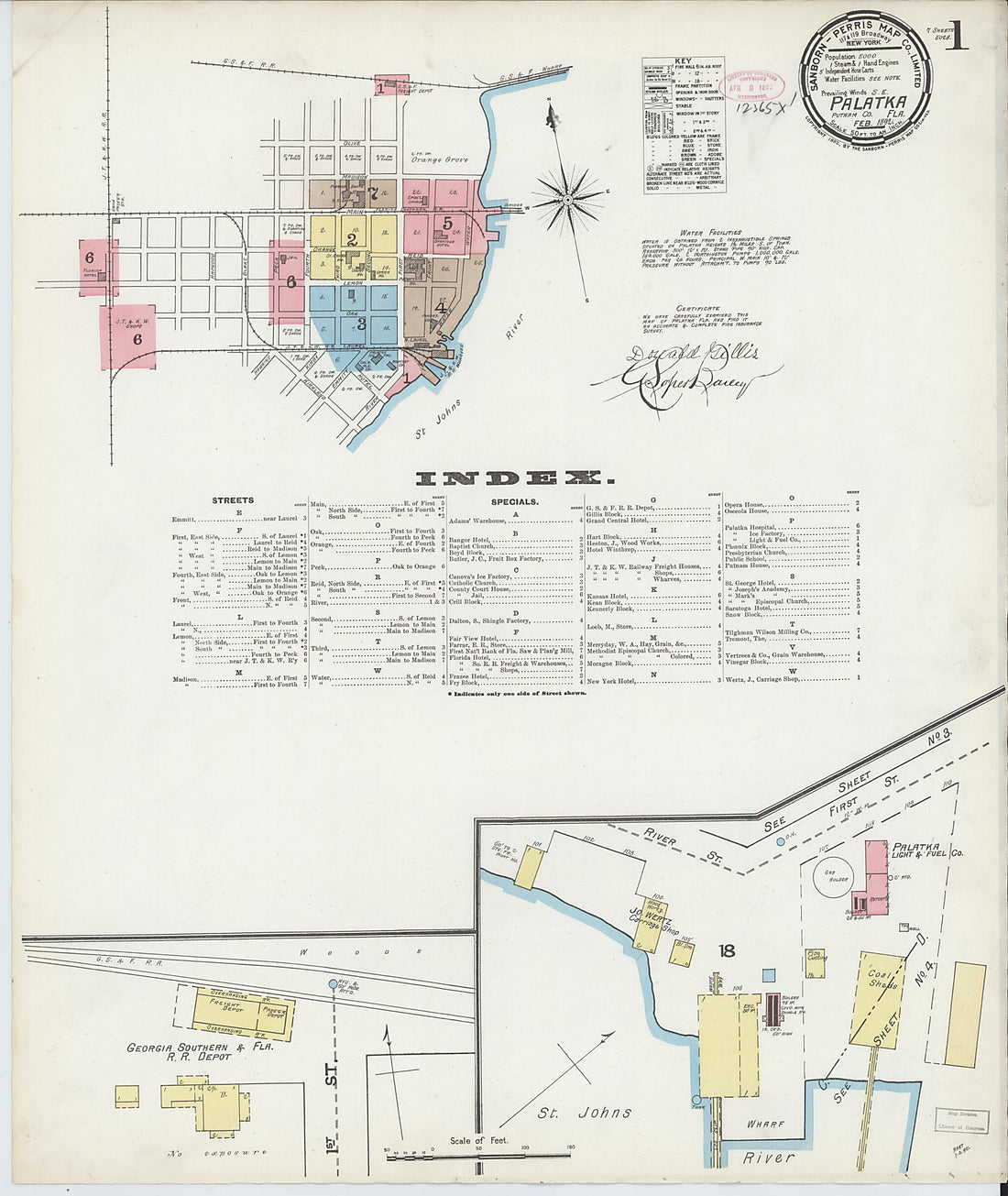 This old map of Palatka, Putnam County, Florida was created by Sanborn Map Company in 1892