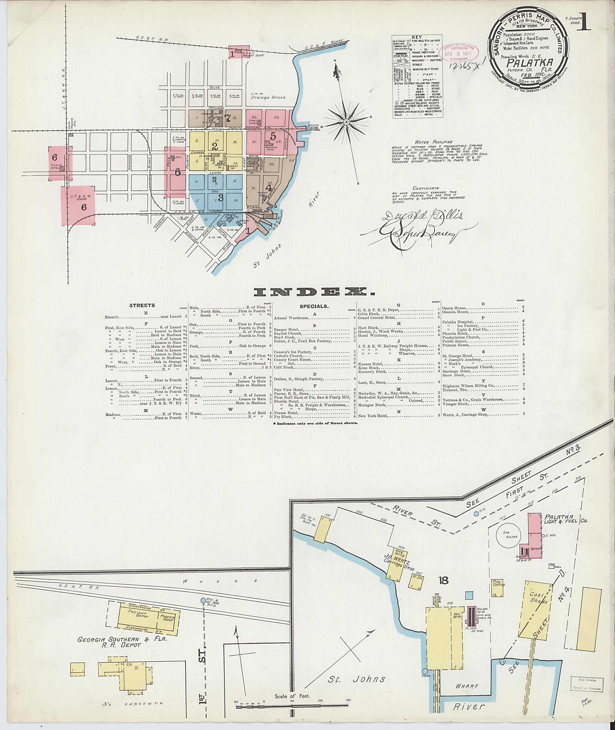 This old map of Palatka, Putnam County, Florida was created by Sanborn Map Company in 1892
