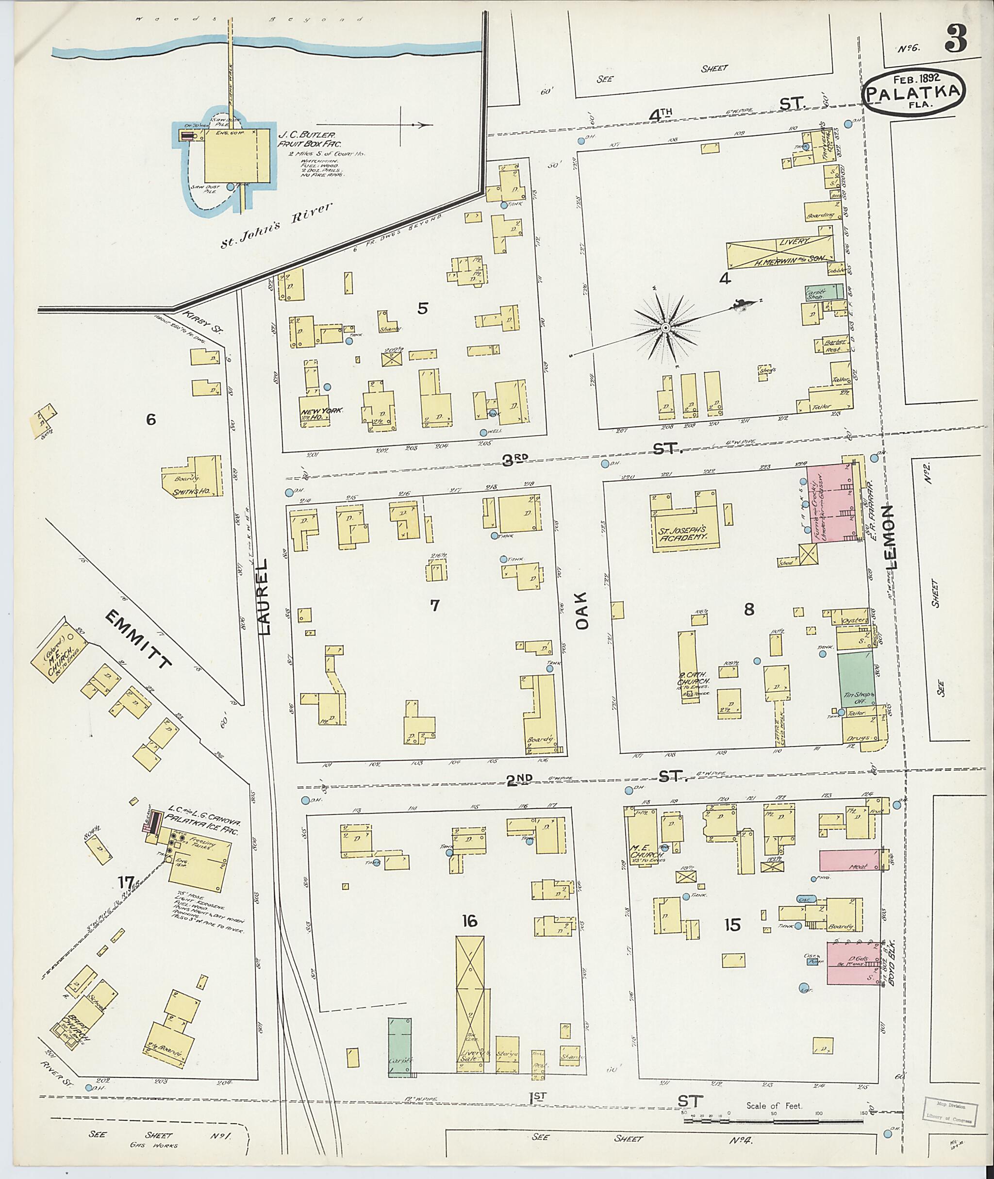 This old map of Palatka, Putnam County, Florida was created by Sanborn Map Company in 1892