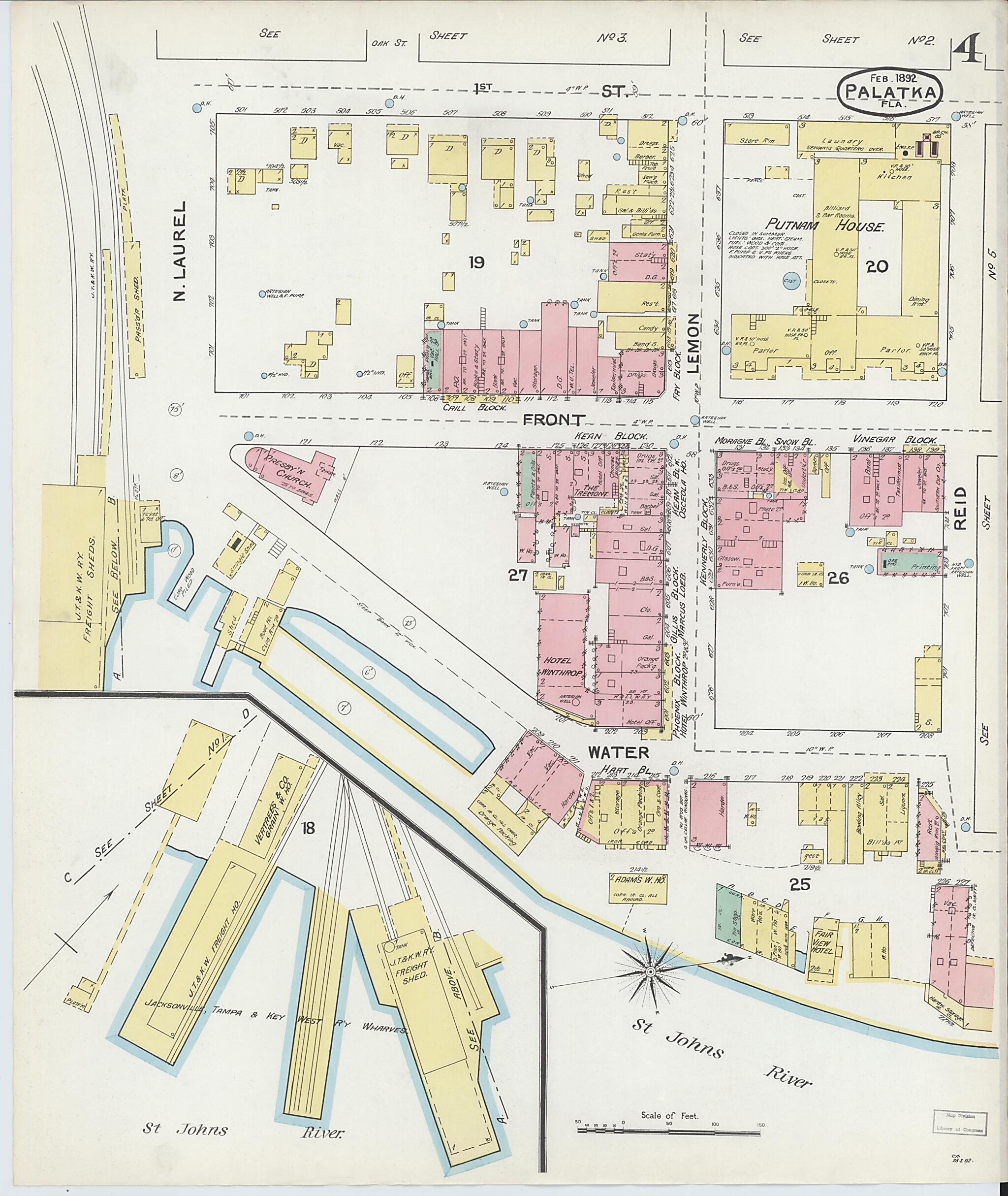 This old map of Palatka, Putnam County, Florida was created by Sanborn Map Company in 1892