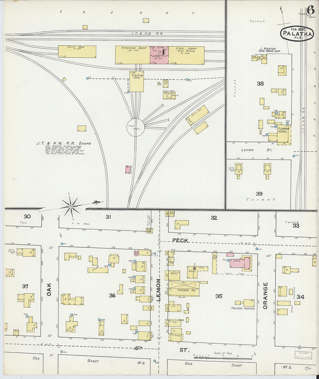 This old map of Palatka, Putnam County, Florida was created by Sanborn Map Company in 1892