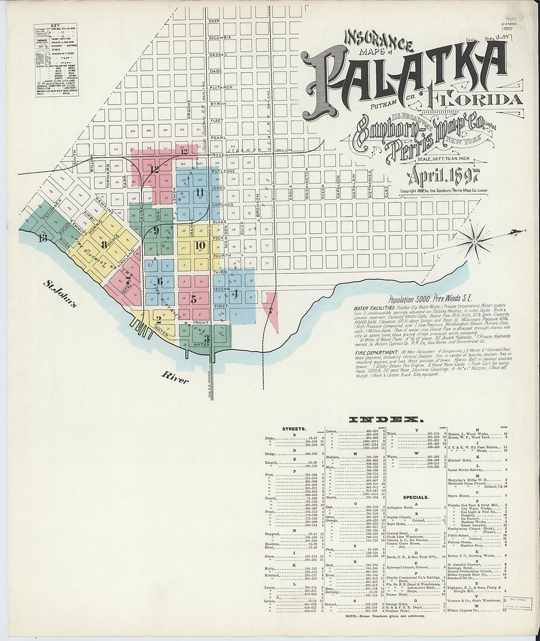 This old map of Palatka, Putnam County, Florida was created by Sanborn Map Company in 1897