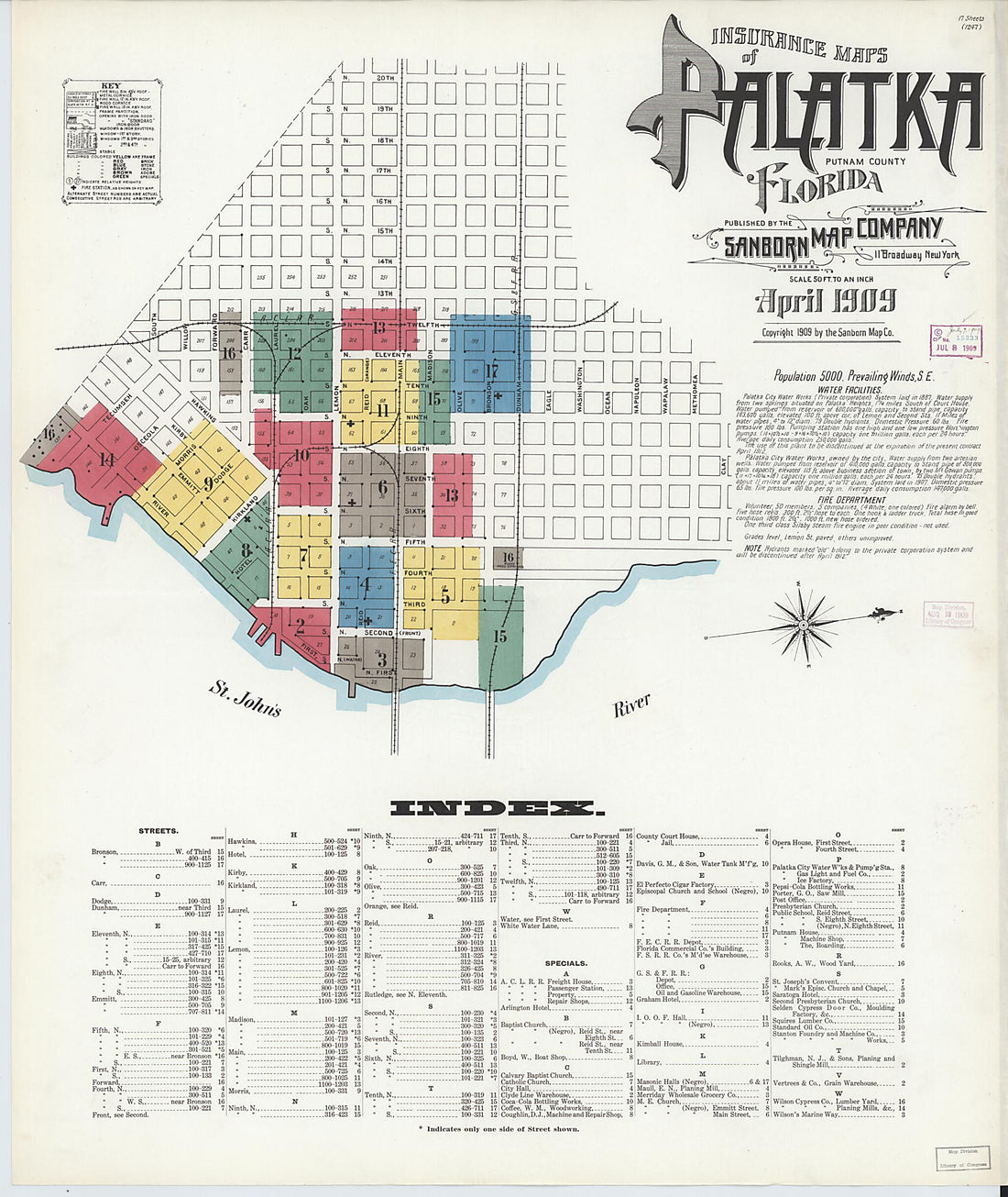 This old map of Palatka, Putnam County, Florida was created by Sanborn Map Company in 1909