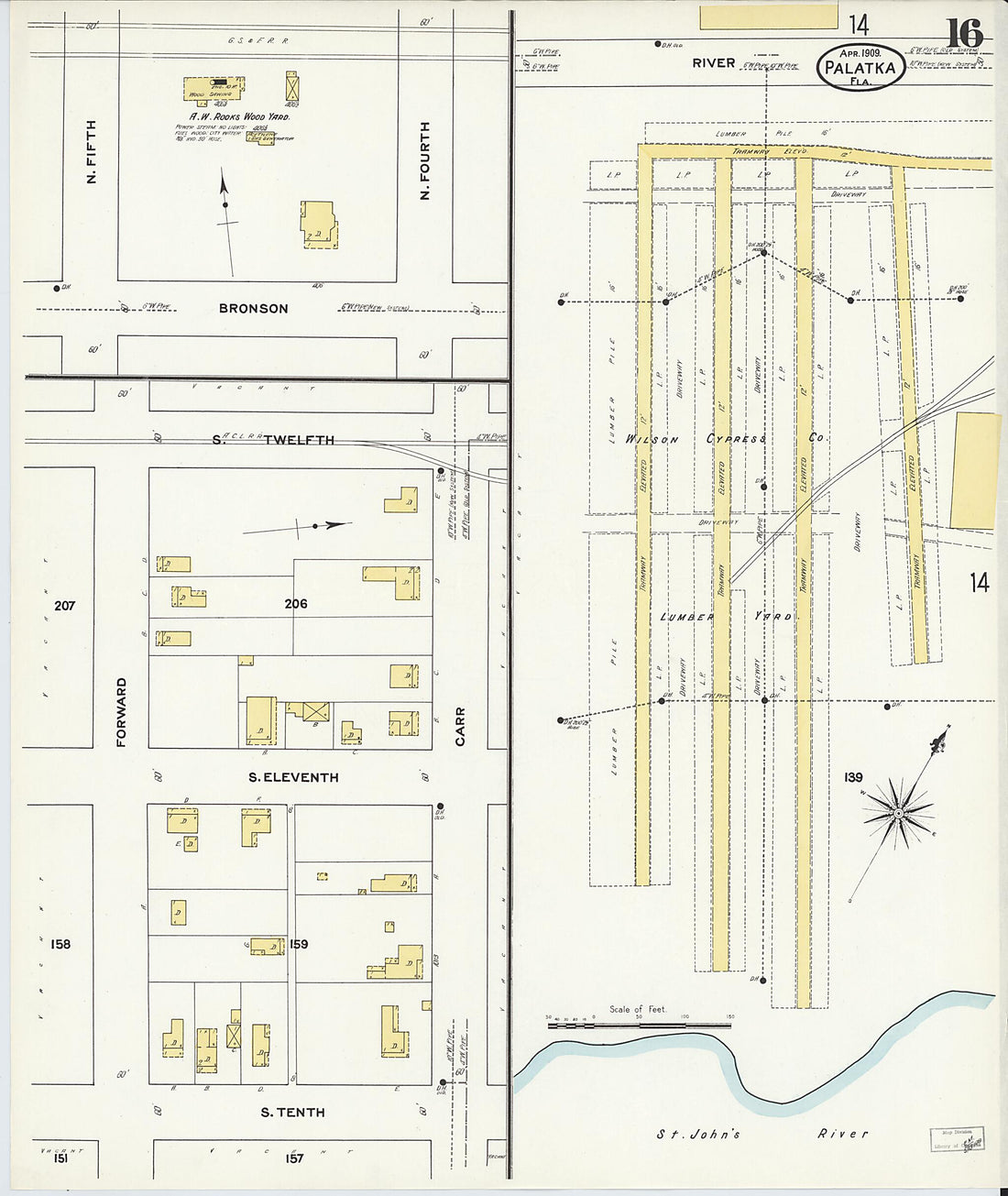 This old map of Palatka, Putnam County, Florida was created by Sanborn Map Company in 1909