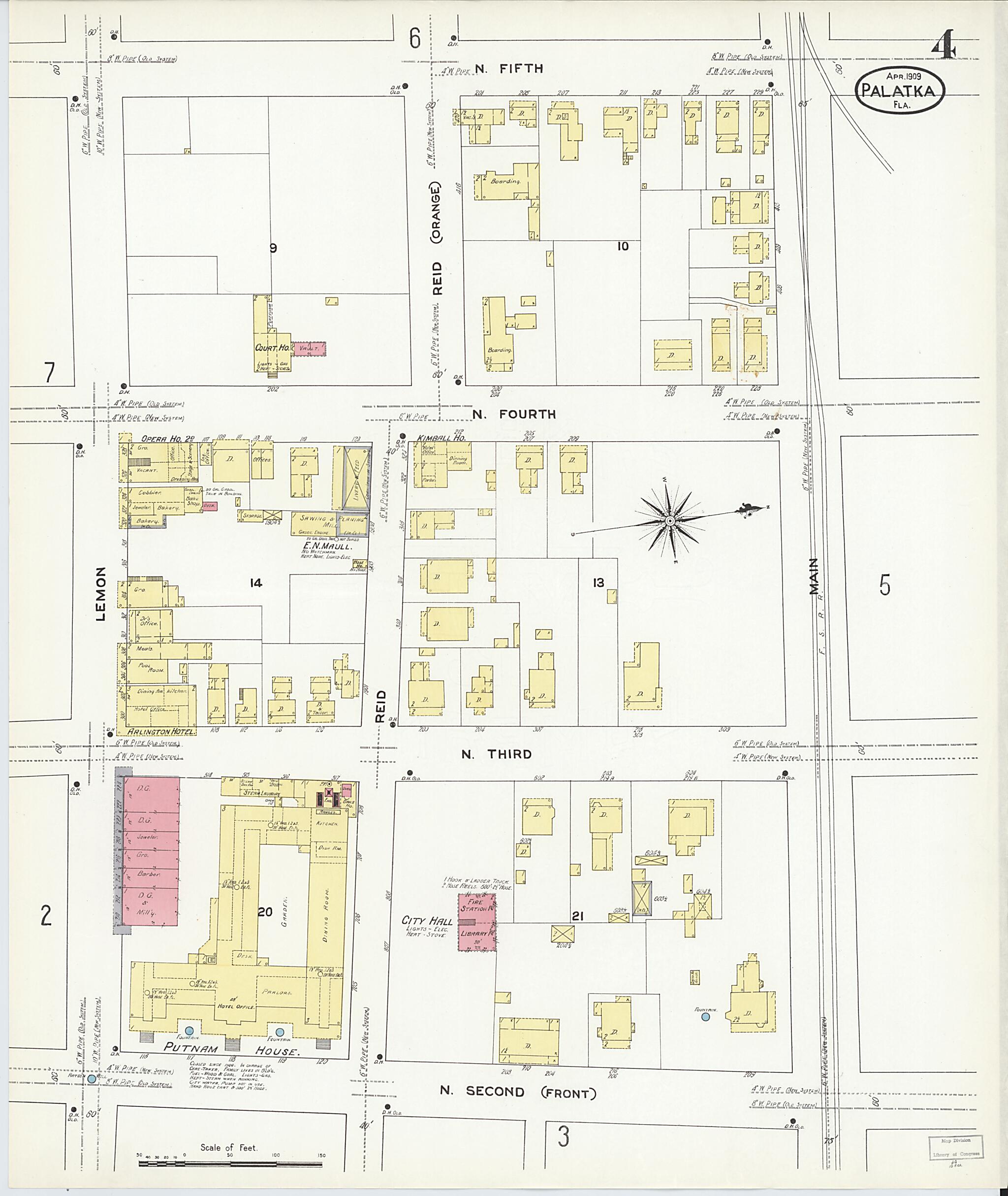 This old map of Palatka, Putnam County, Florida was created by Sanborn Map Company in 1909